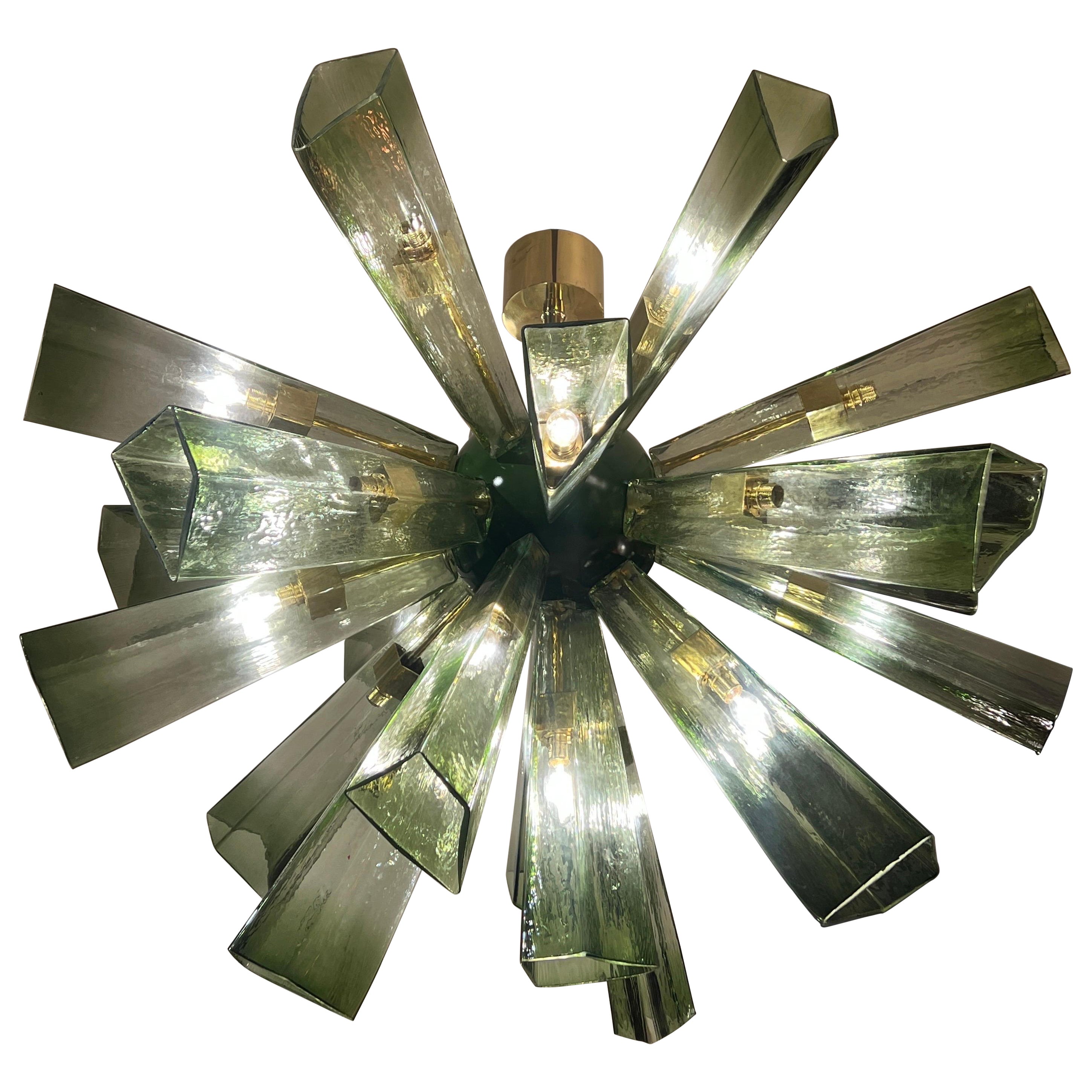 Araña vintage de cristal de Murano verde, años 70