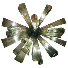 Lampadario vintage in vetro di Murano verde, anni '70