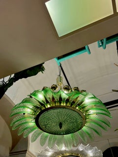 Vintage Green Murano Glass Flower Chandelier, 1970s