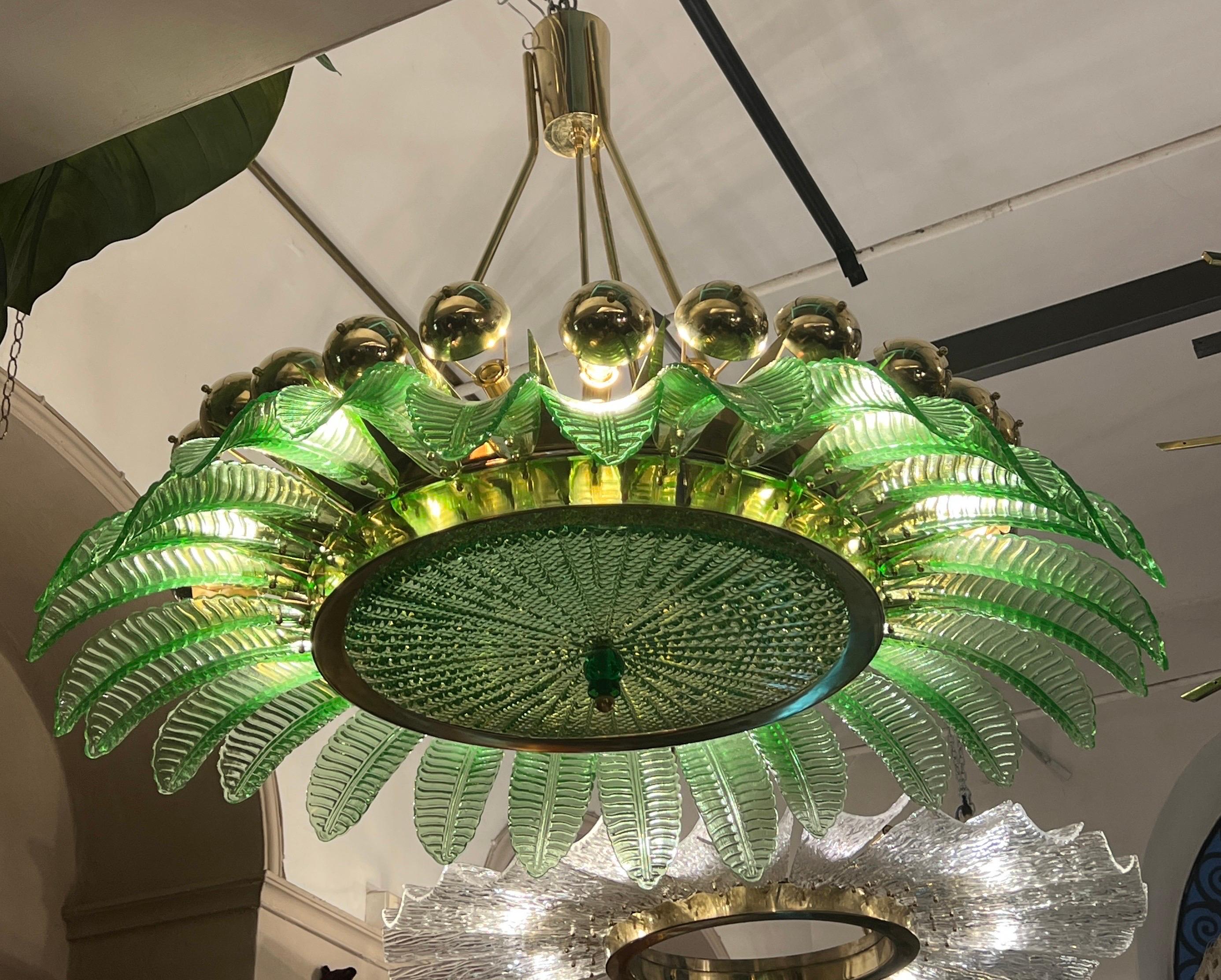 Vintage Green Murano Glass Flower Chandelier, 1970s For Sale at 1stDibs