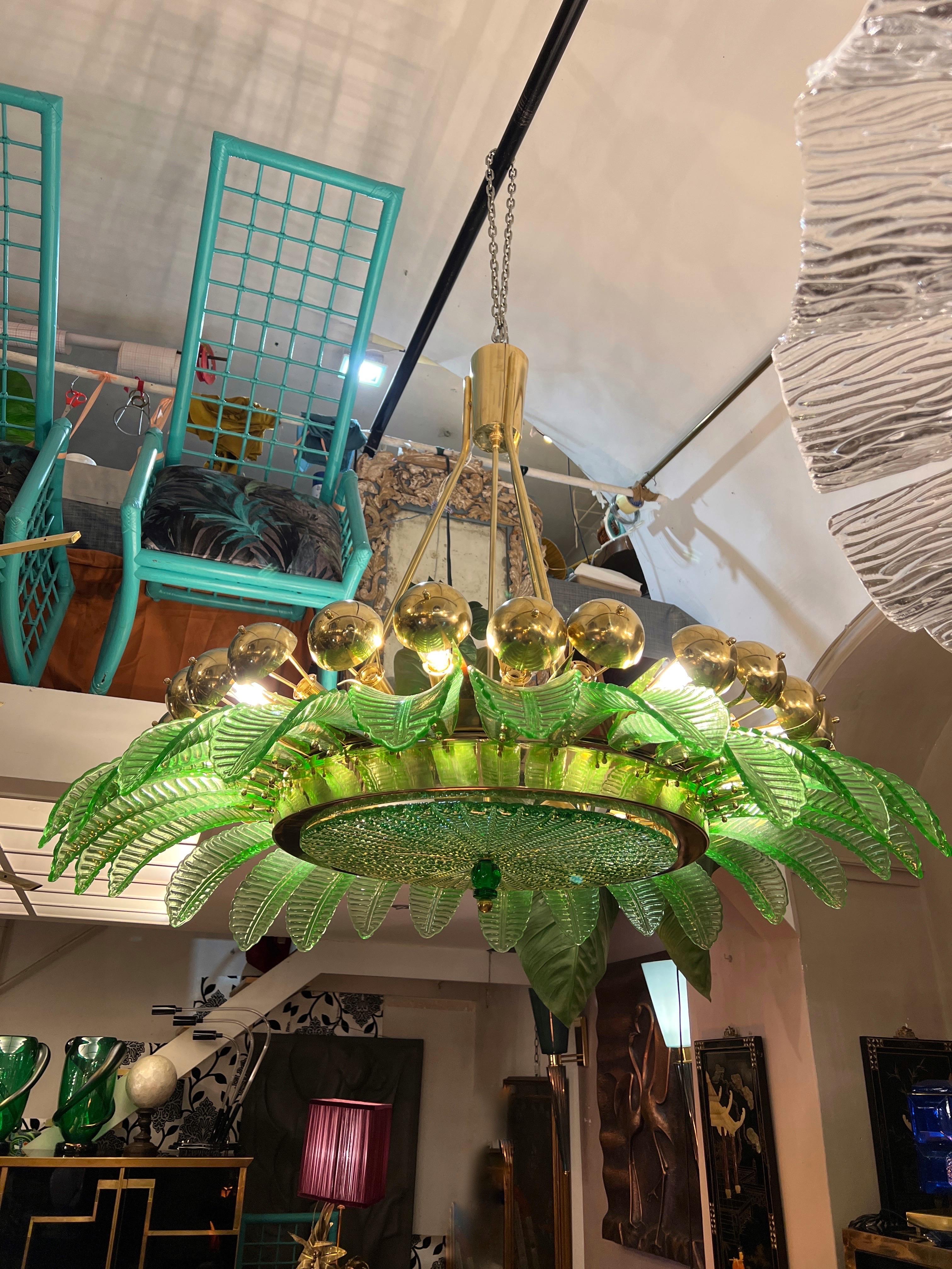 Vintage Green Murano Glass Flower Chandelier, 1970s For Sale at 1stDibs