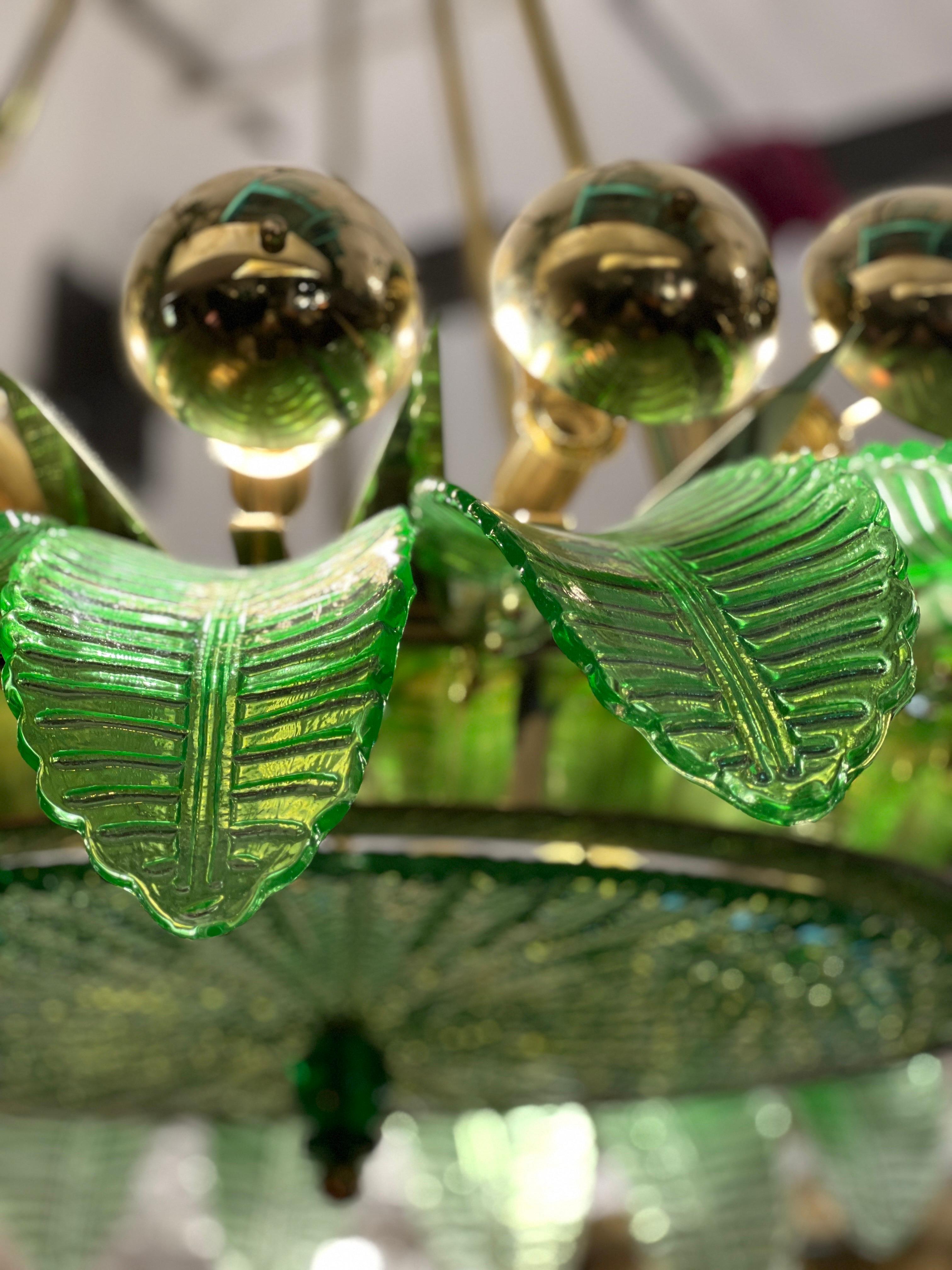 Vintage Green Murano Glass Flower Chandelier, 1970s For Sale at 1stDibs