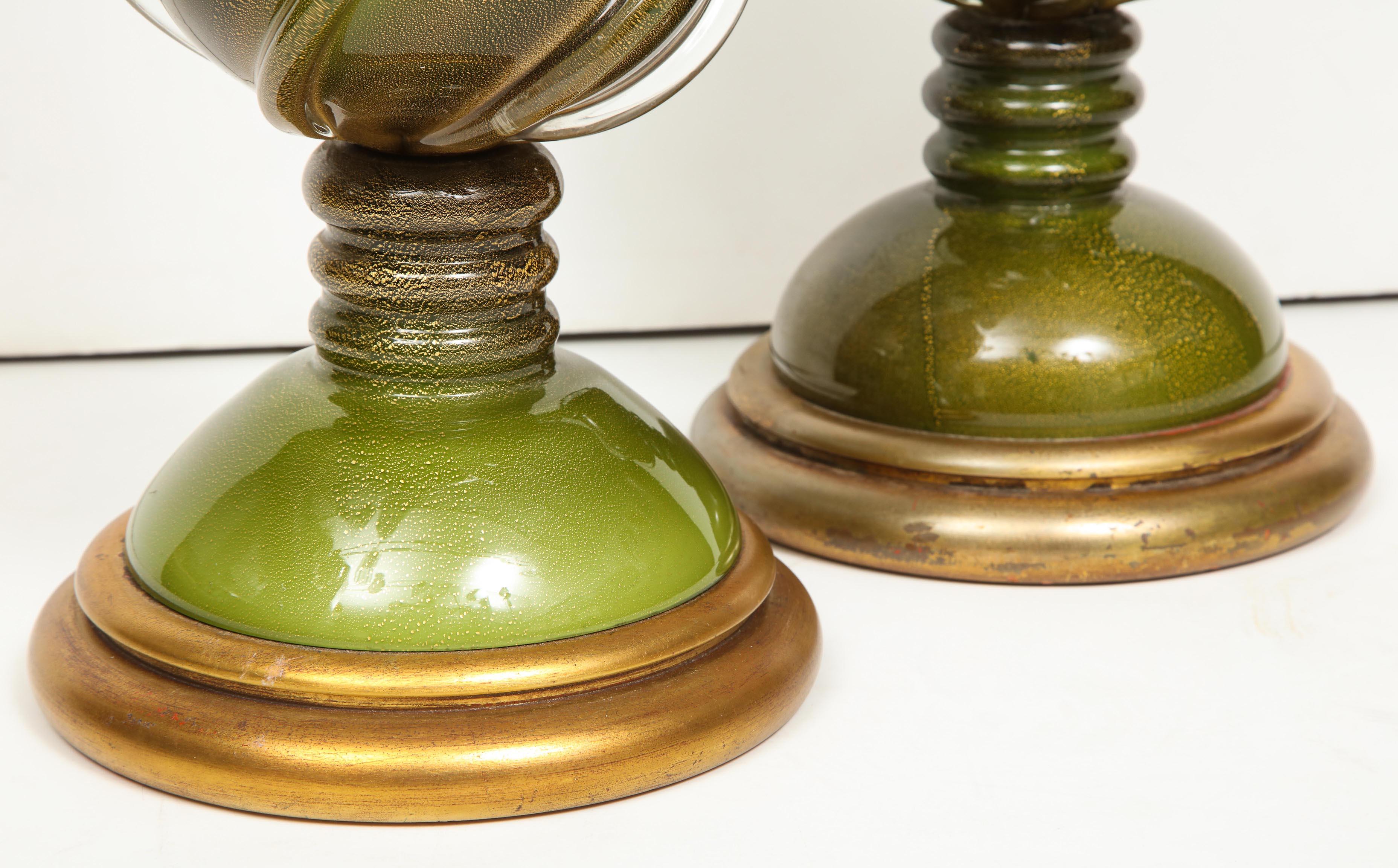 Vintage Green Murano Lamps 3