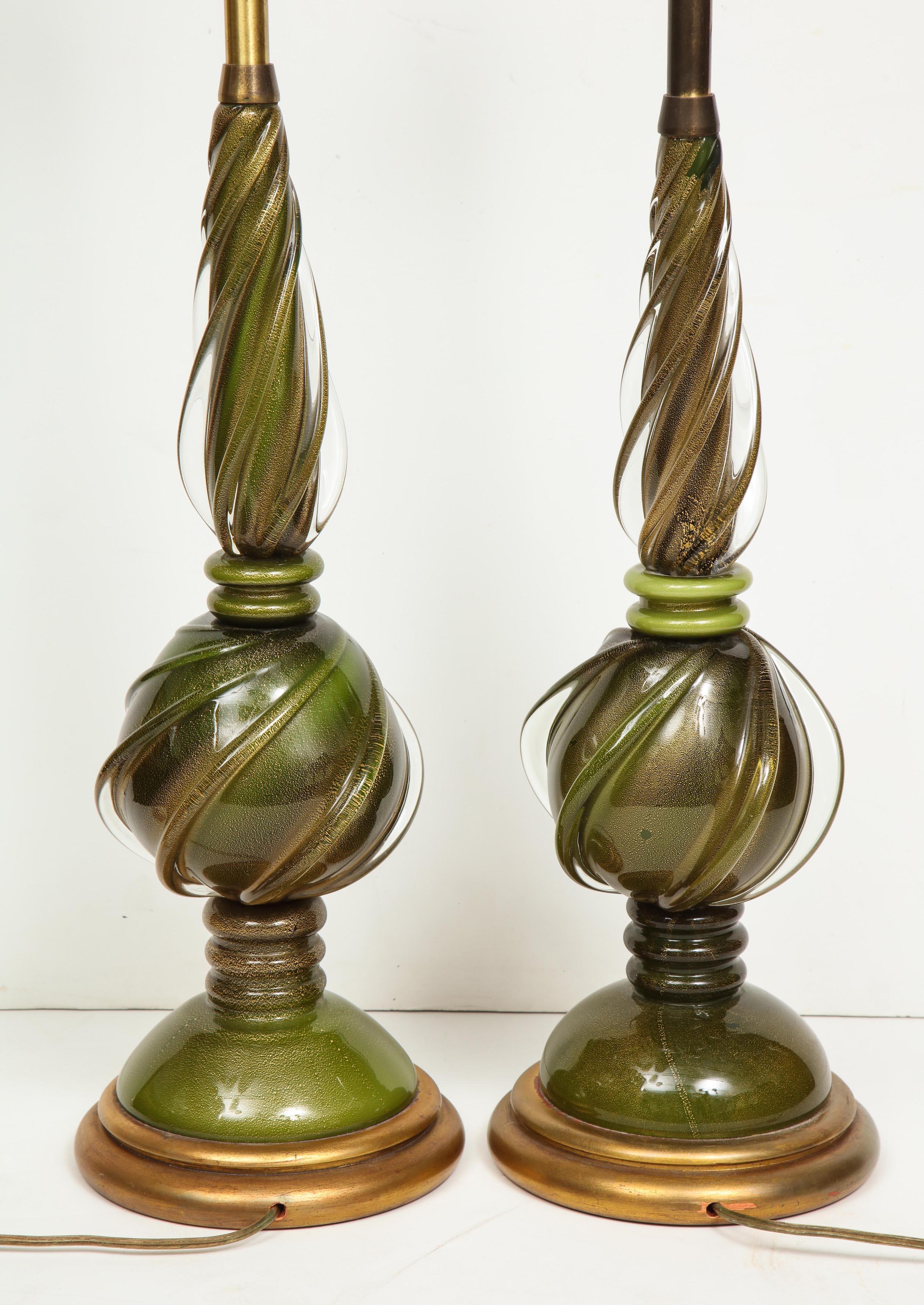 Vintage Green Murano Lamps In Excellent Condition In New York, NY