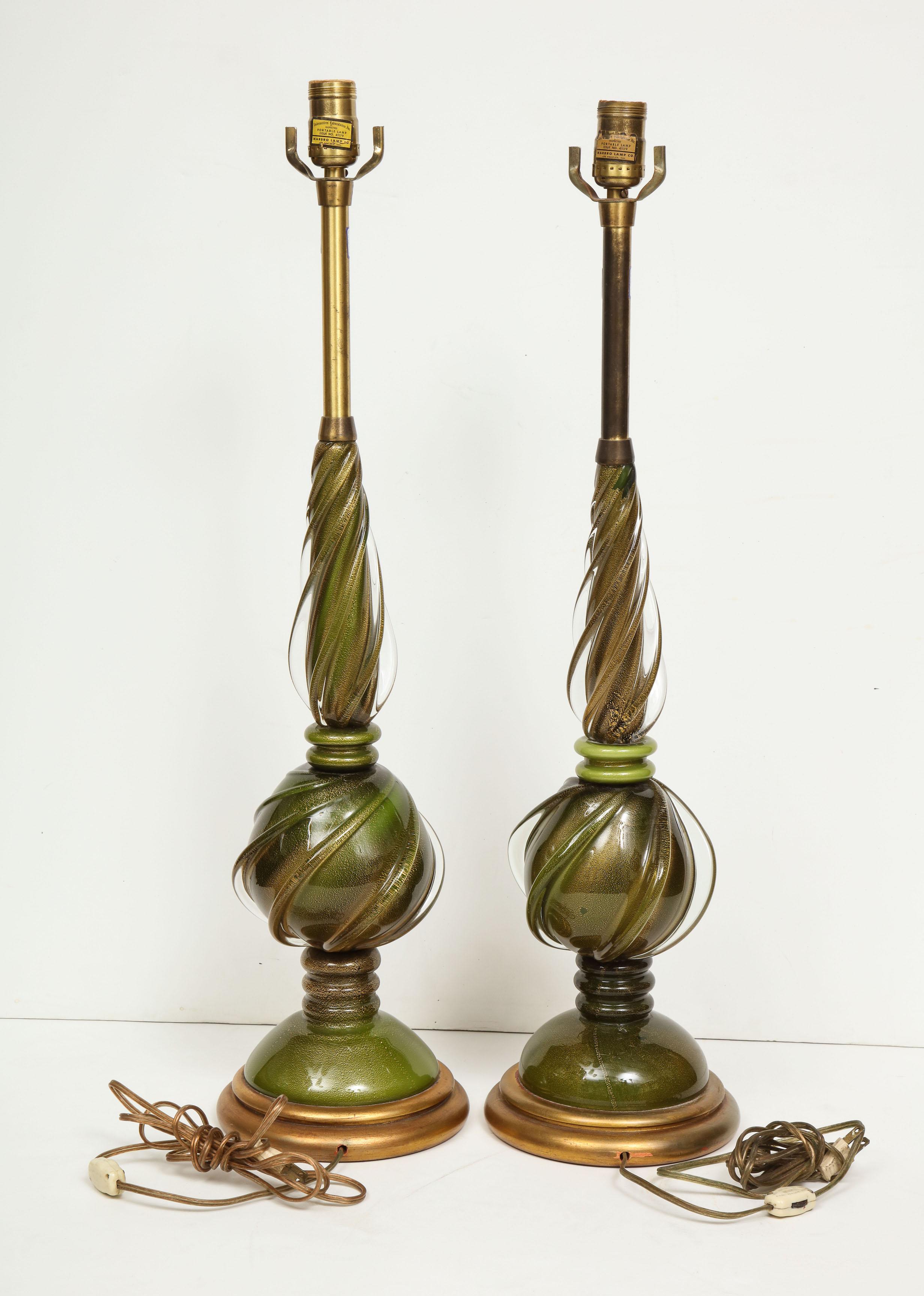 Vintage green Murano lamps.