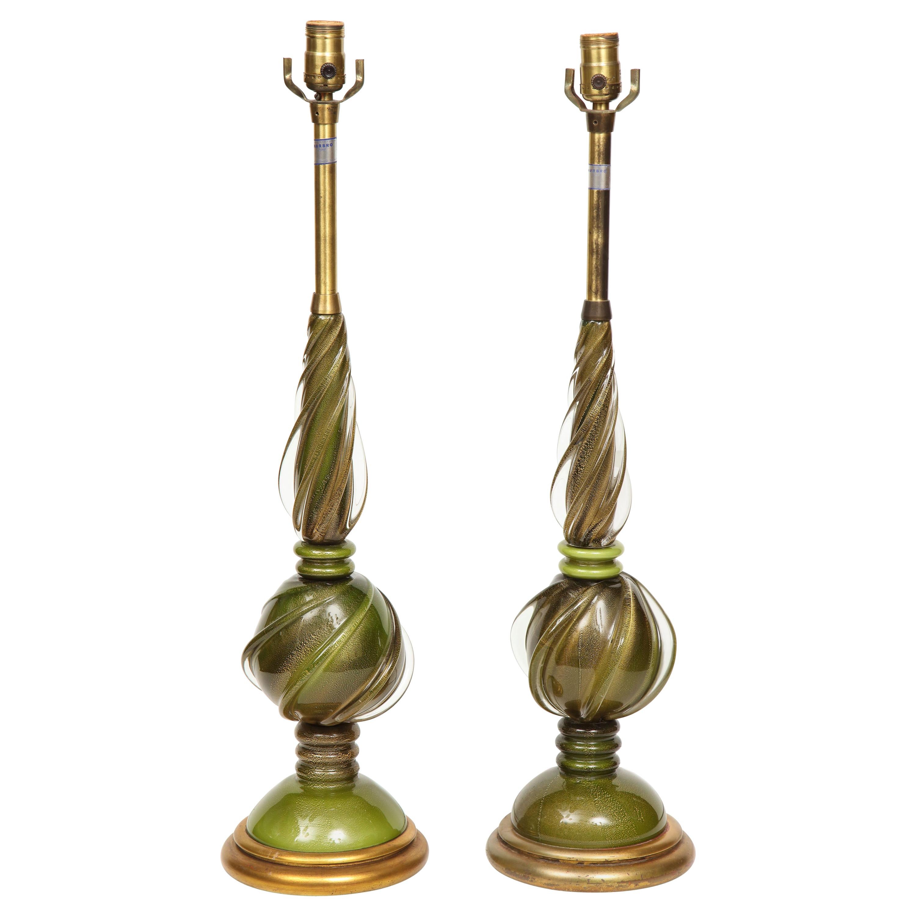 Vintage Green Murano Lamps