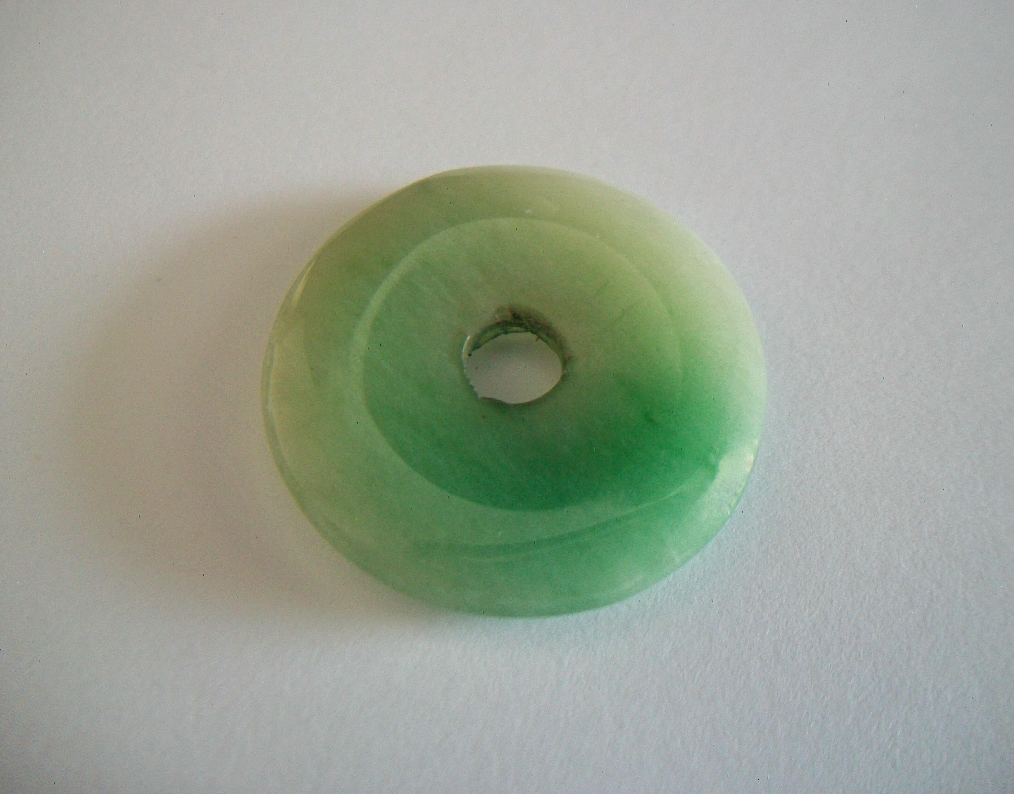 Artisan Vintage Green Nephrite Round Disk Pendant, China, 20th Century For Sale