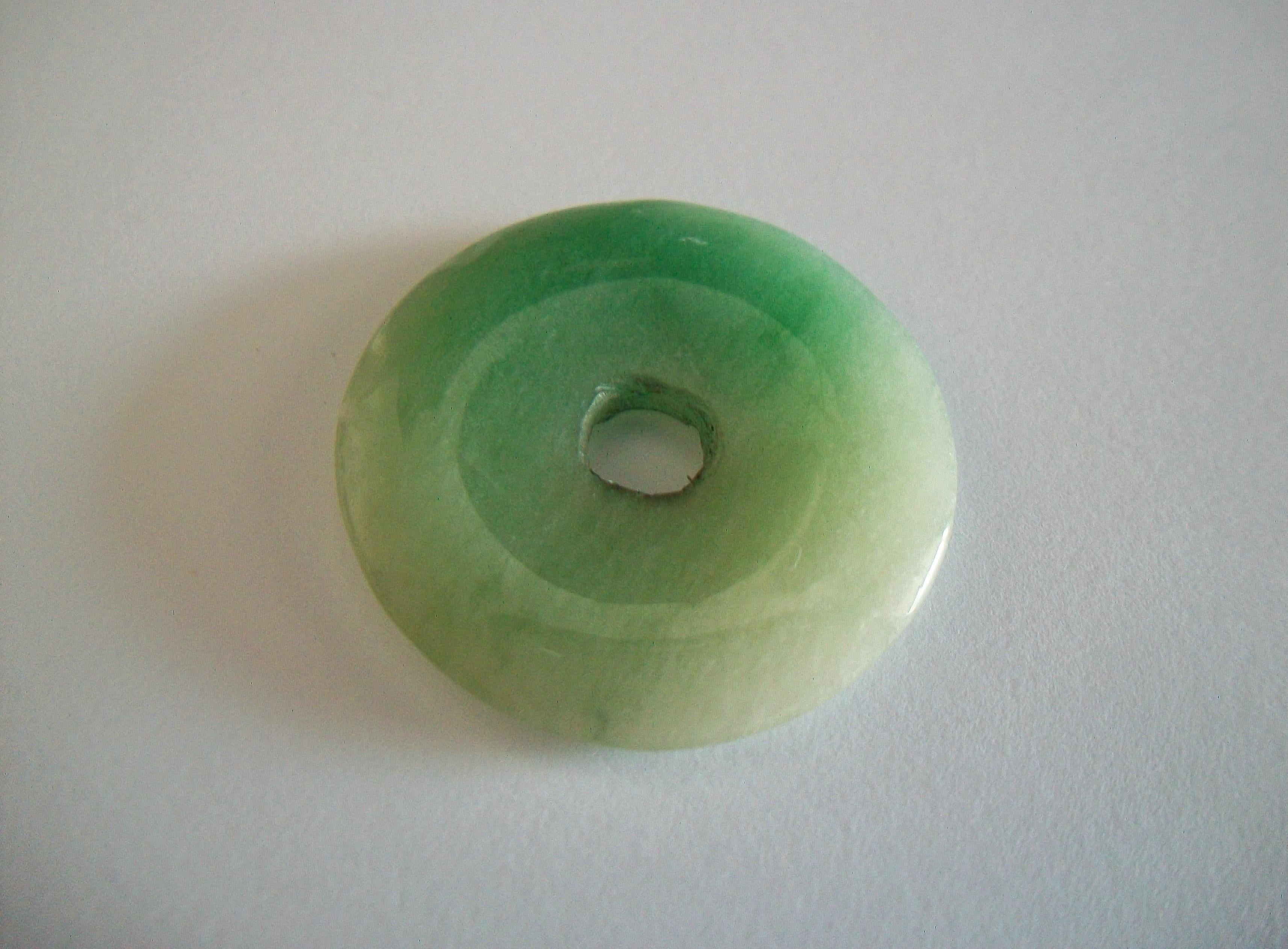 Round Cut Vintage Green Nephrite Round Disk Pendant, China, 20th Century For Sale