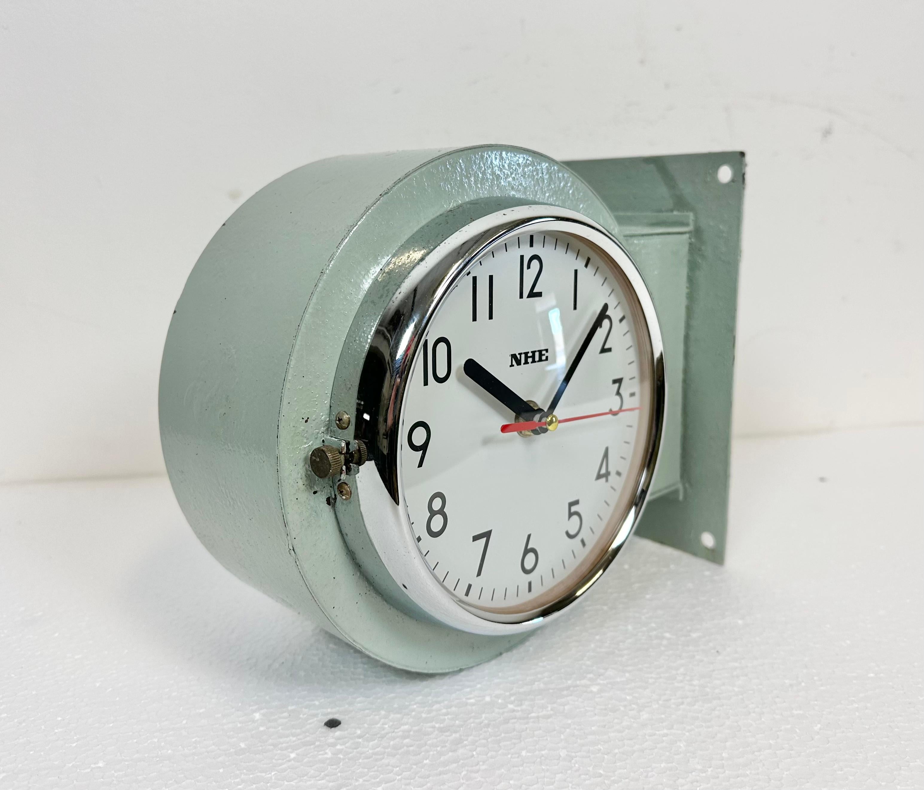 Industrial Vintage Green NHE Double-Sided Navy Wall Clock, 1980s
