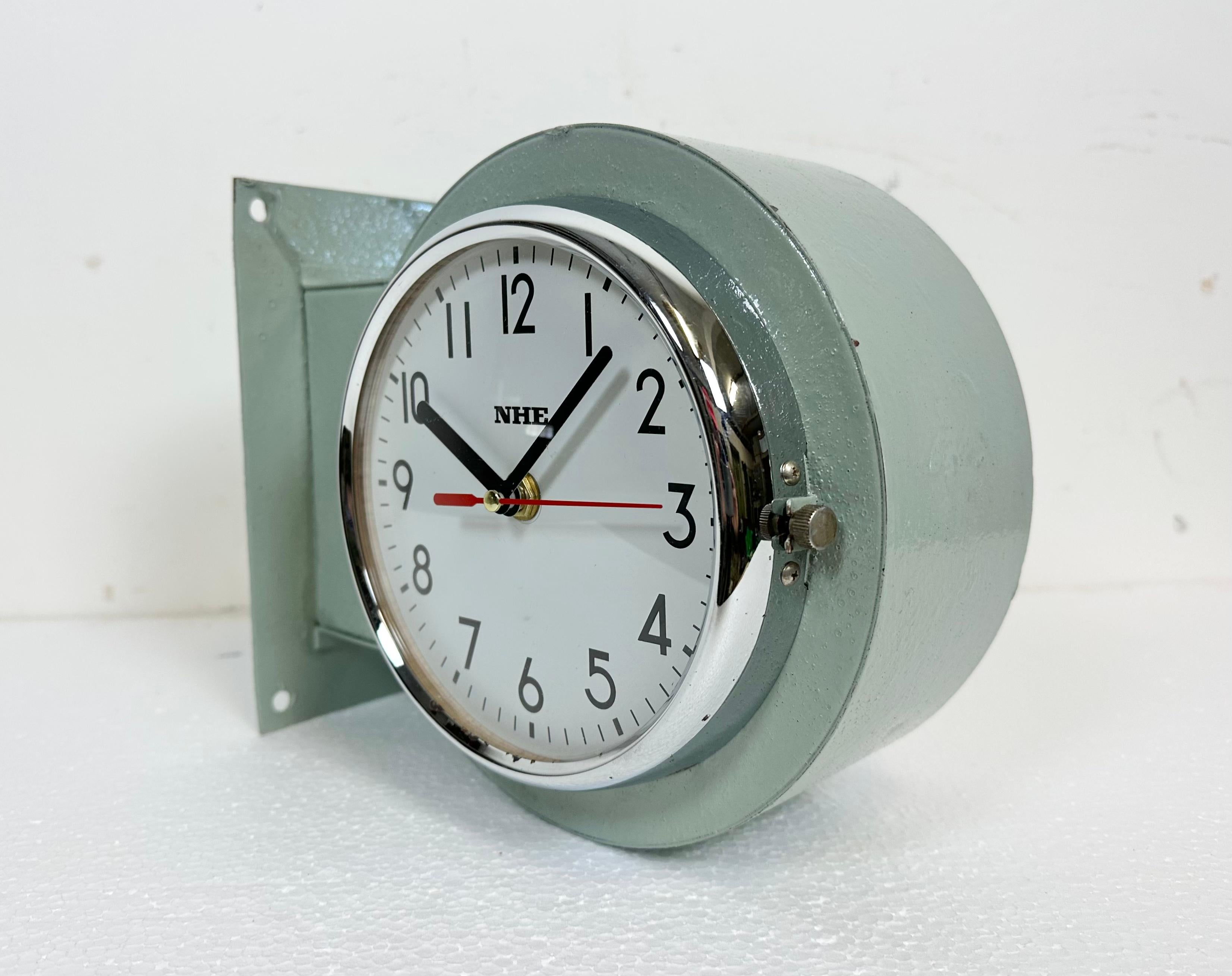 Japanese Vintage Green NHE Double-Sided Navy Wall Clock, 1980s