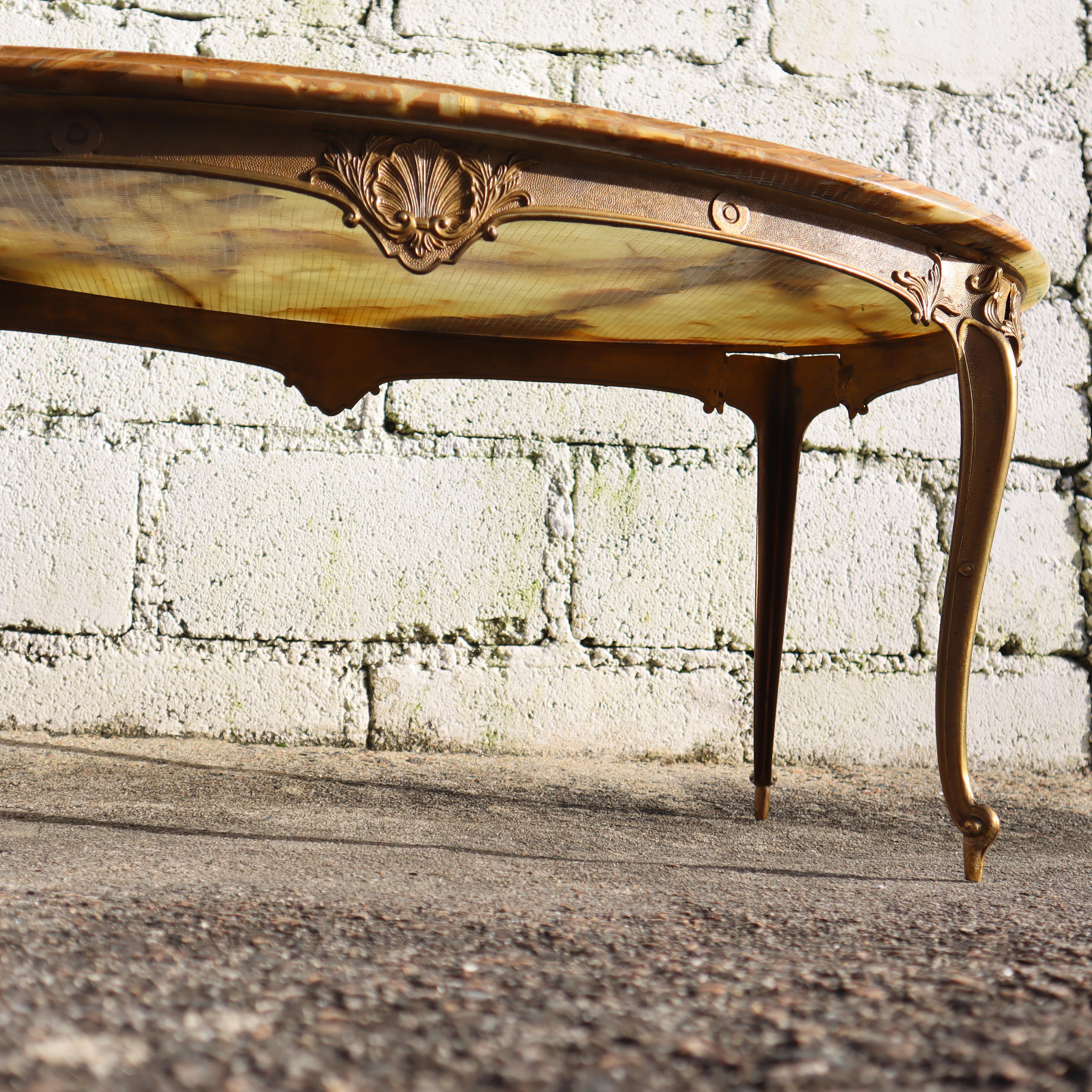 Vintage green Onyx Marble and Brass Coffee Table-Cocktail Table-Lounge Table-60s 3