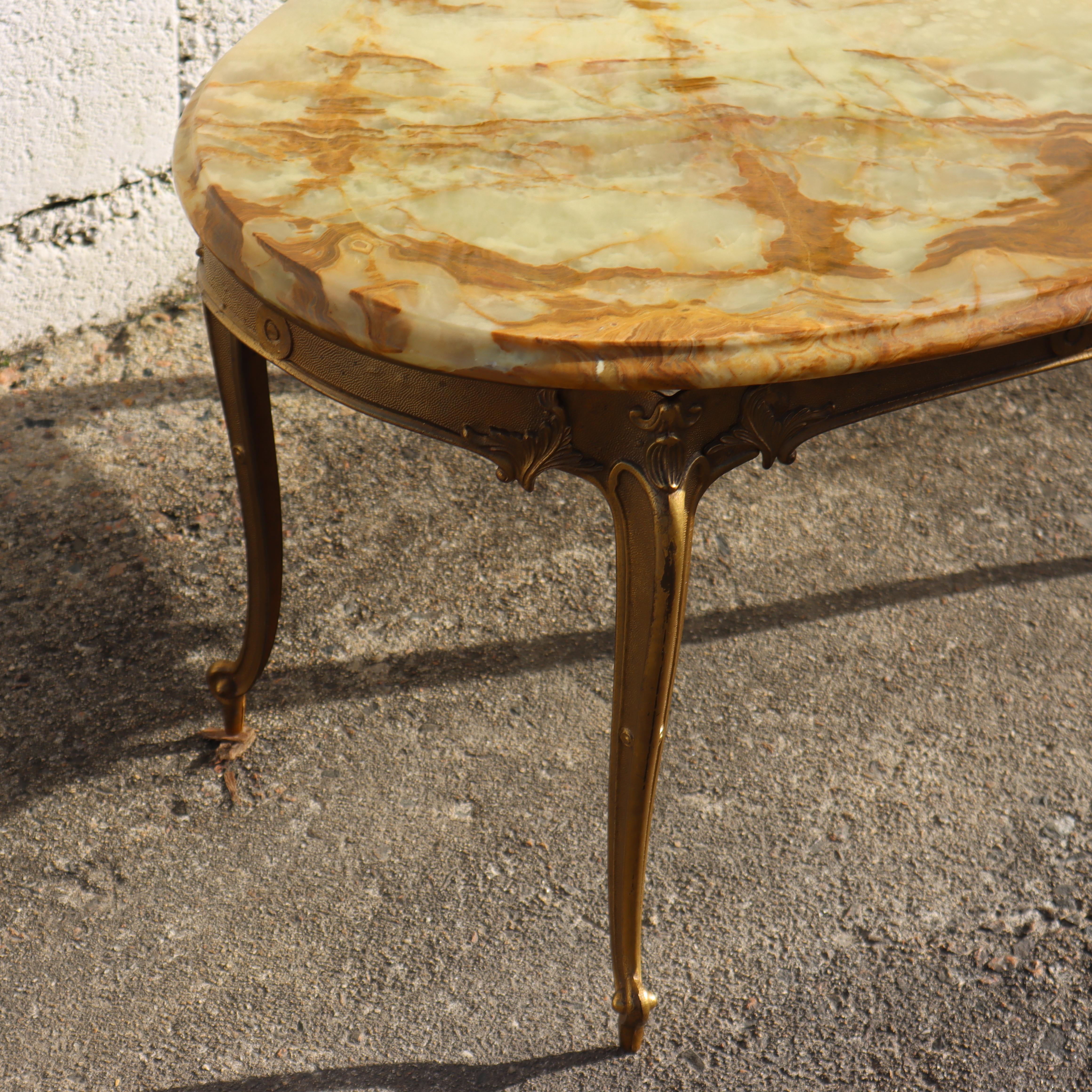 French Vintage green Onyx Marble and Brass Coffee Table-Cocktail Table-Lounge Table-60s