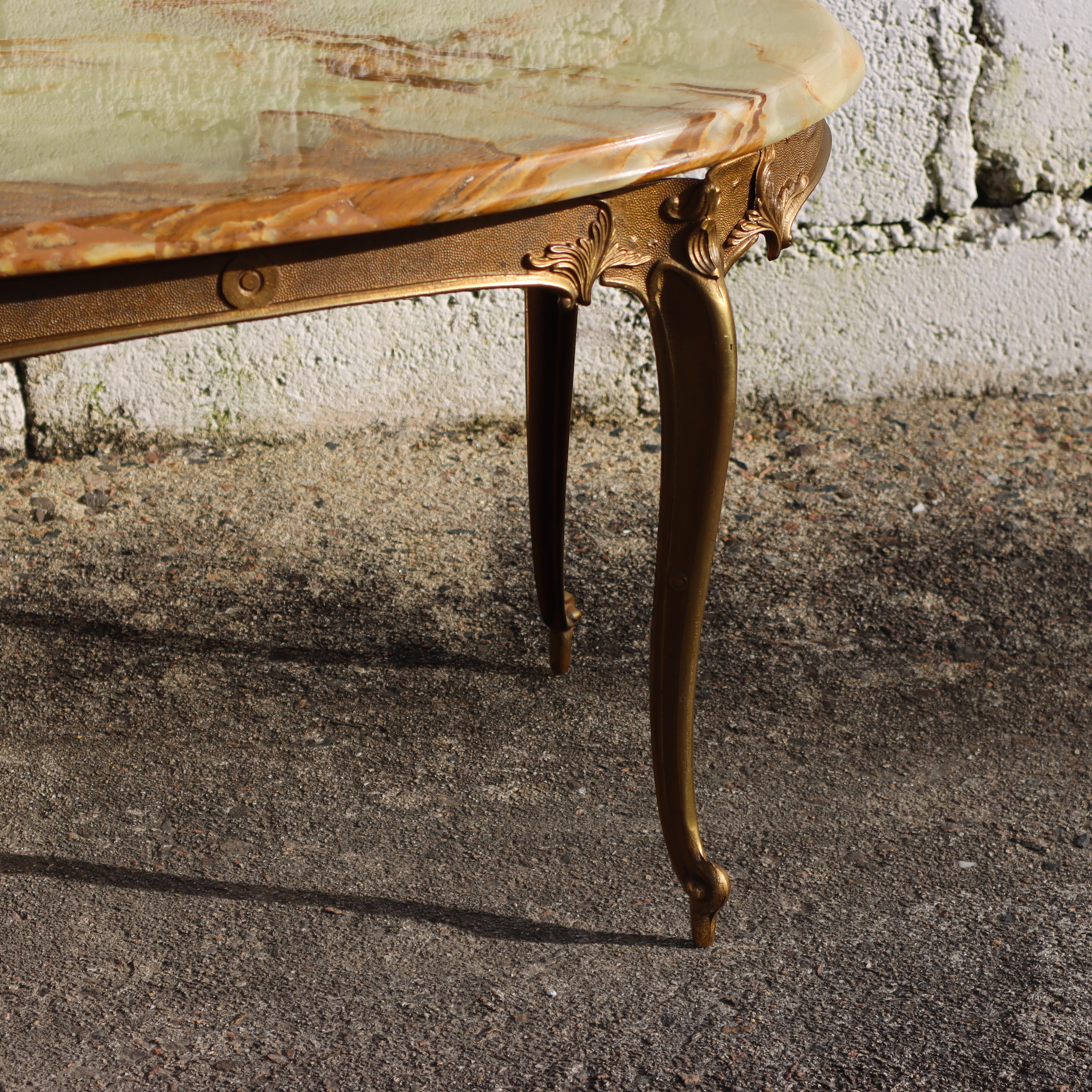 Mid-20th Century Vintage green Onyx Marble and Brass Coffee Table-Cocktail Table-Lounge Table-60s
