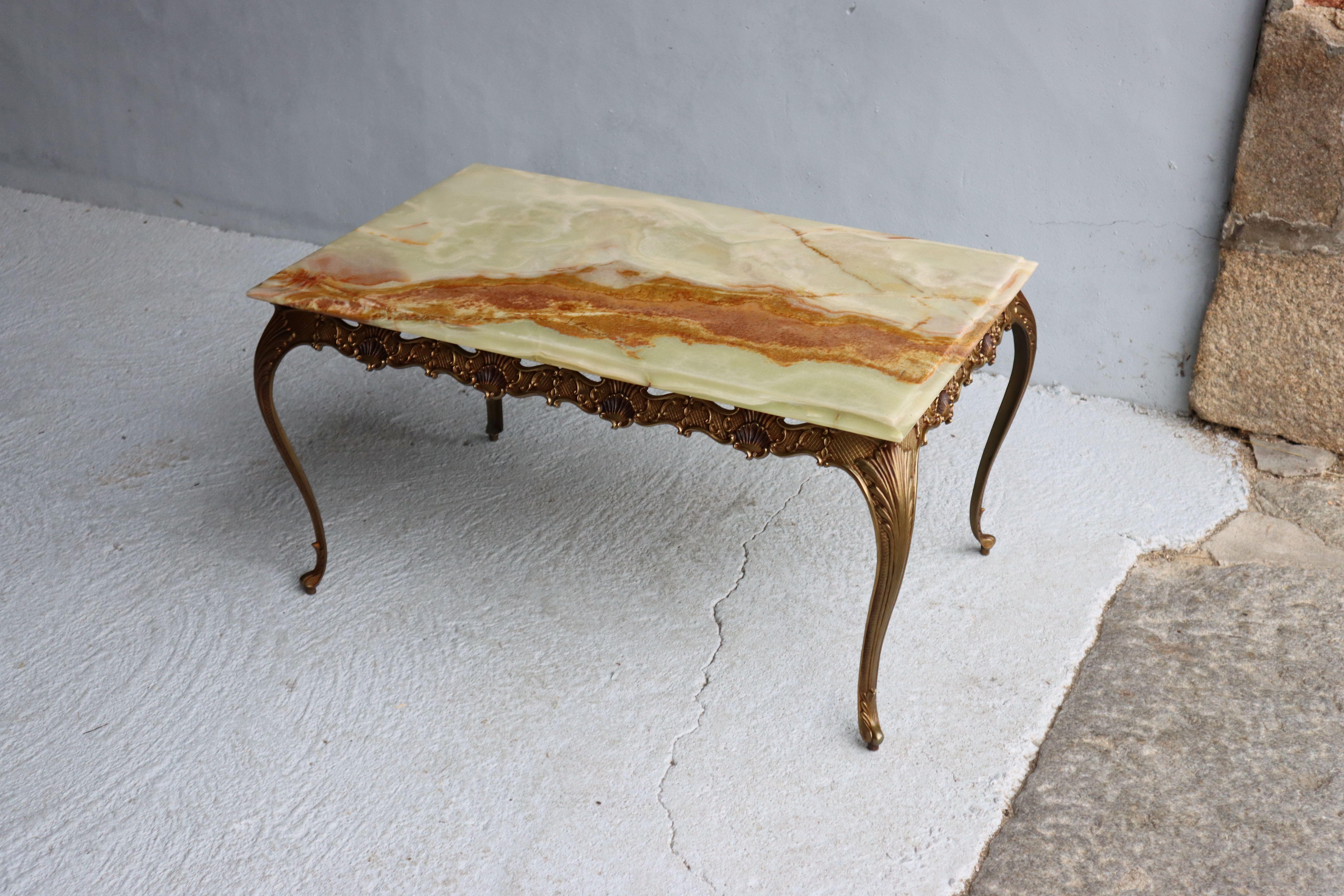 Vintage green Onyx Marble &Bronze Coffee Table-Cocktail Table-Style Louis XV-70s 4