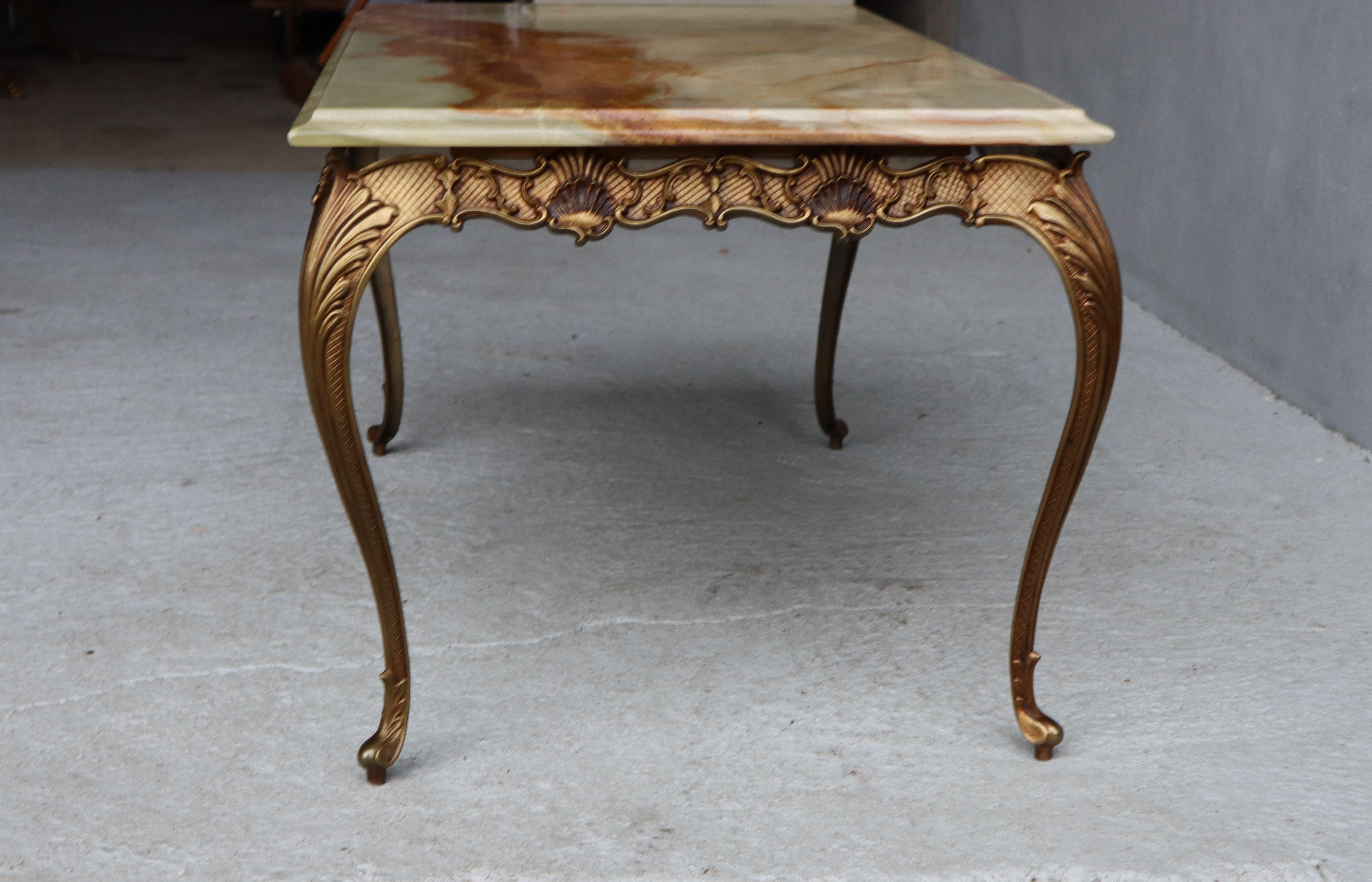 Vintage green Onyx Marble &Bronze Coffee Table-Cocktail Table-Style Louis XV-70s 5