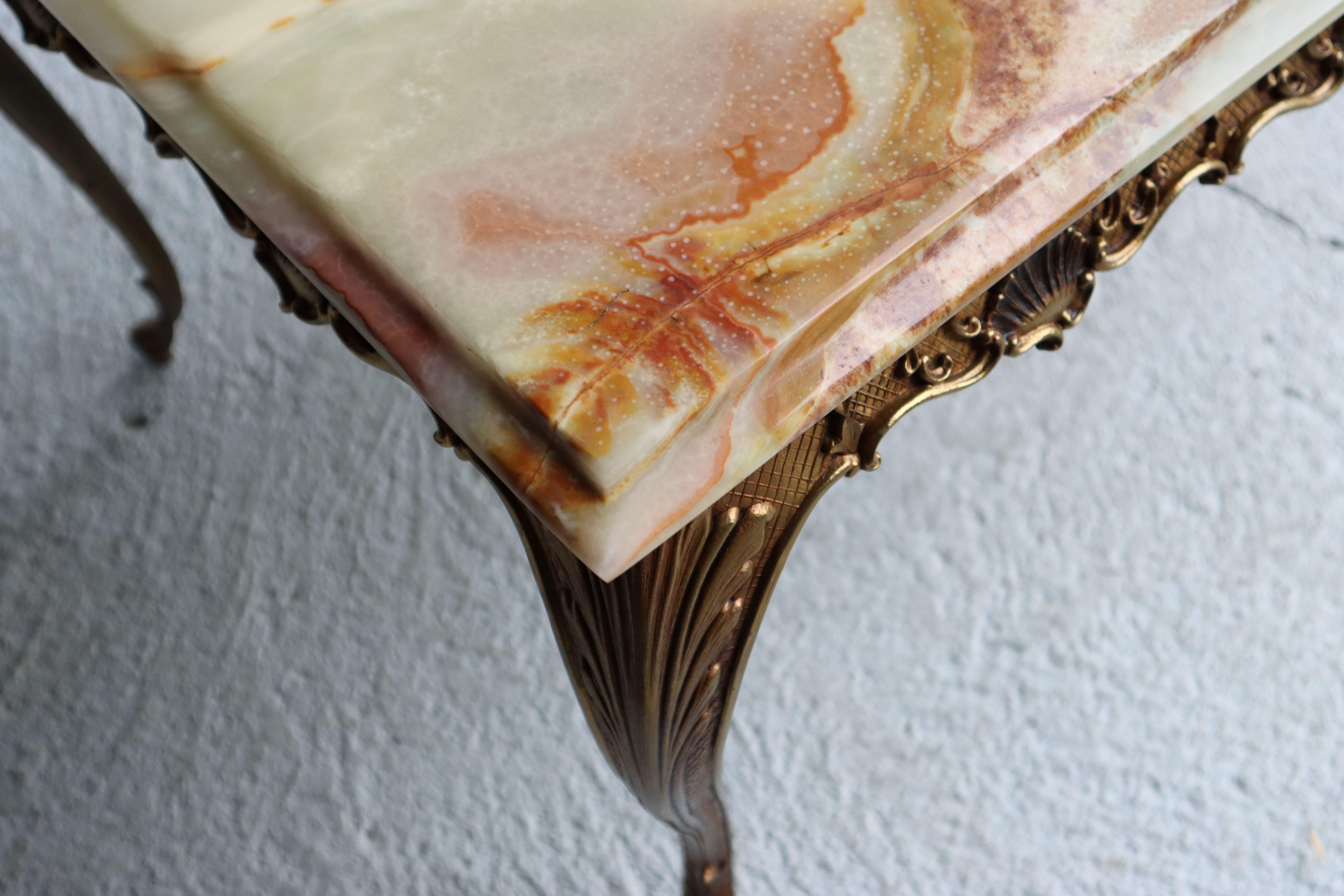 Vintage green Onyx Marble &Bronze Coffee Table-Cocktail Table-Style Louis XV-70s 6