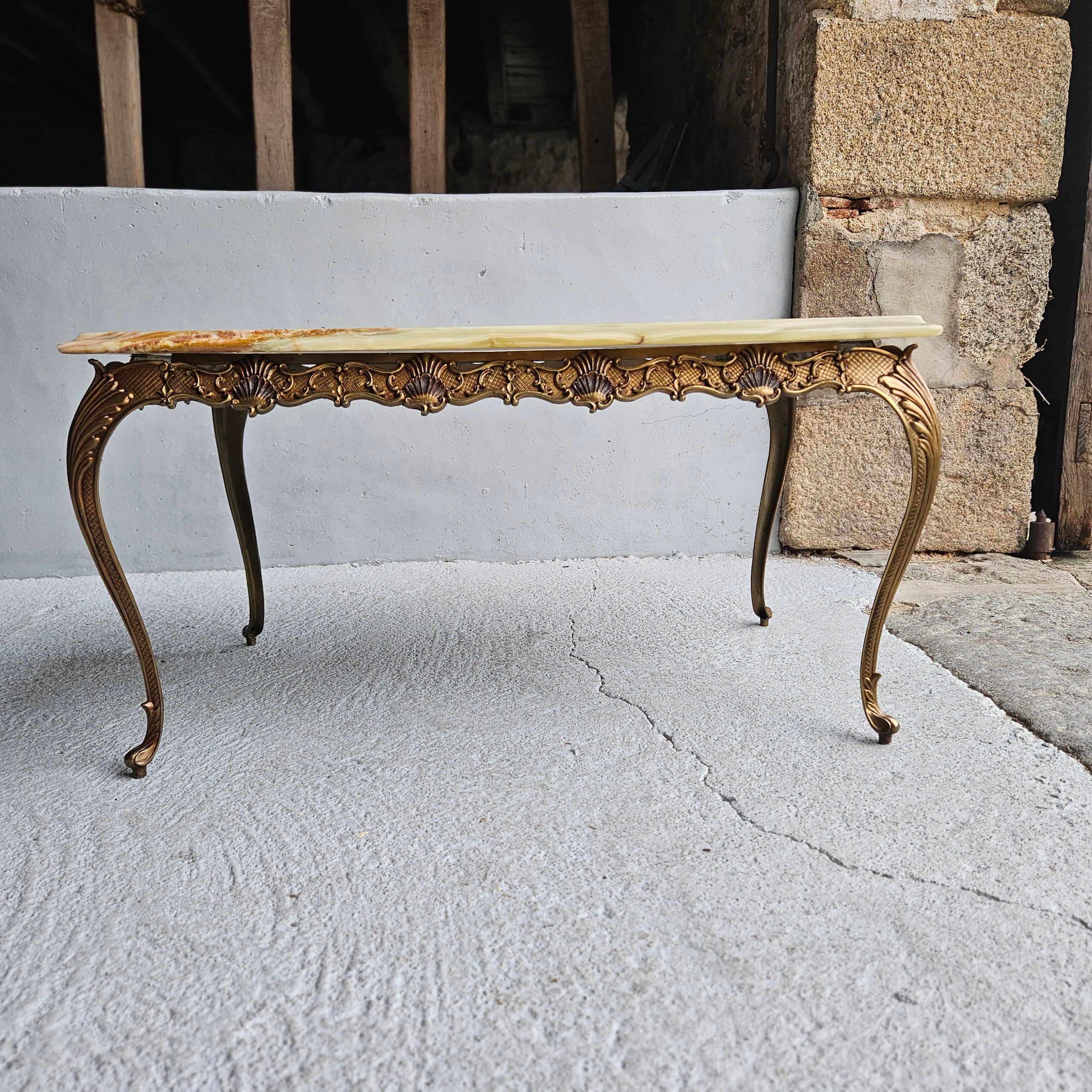 Vintage green Onyx Marble &Bronze Coffee Table-Cocktail Table-Style Louis XV-70s 7