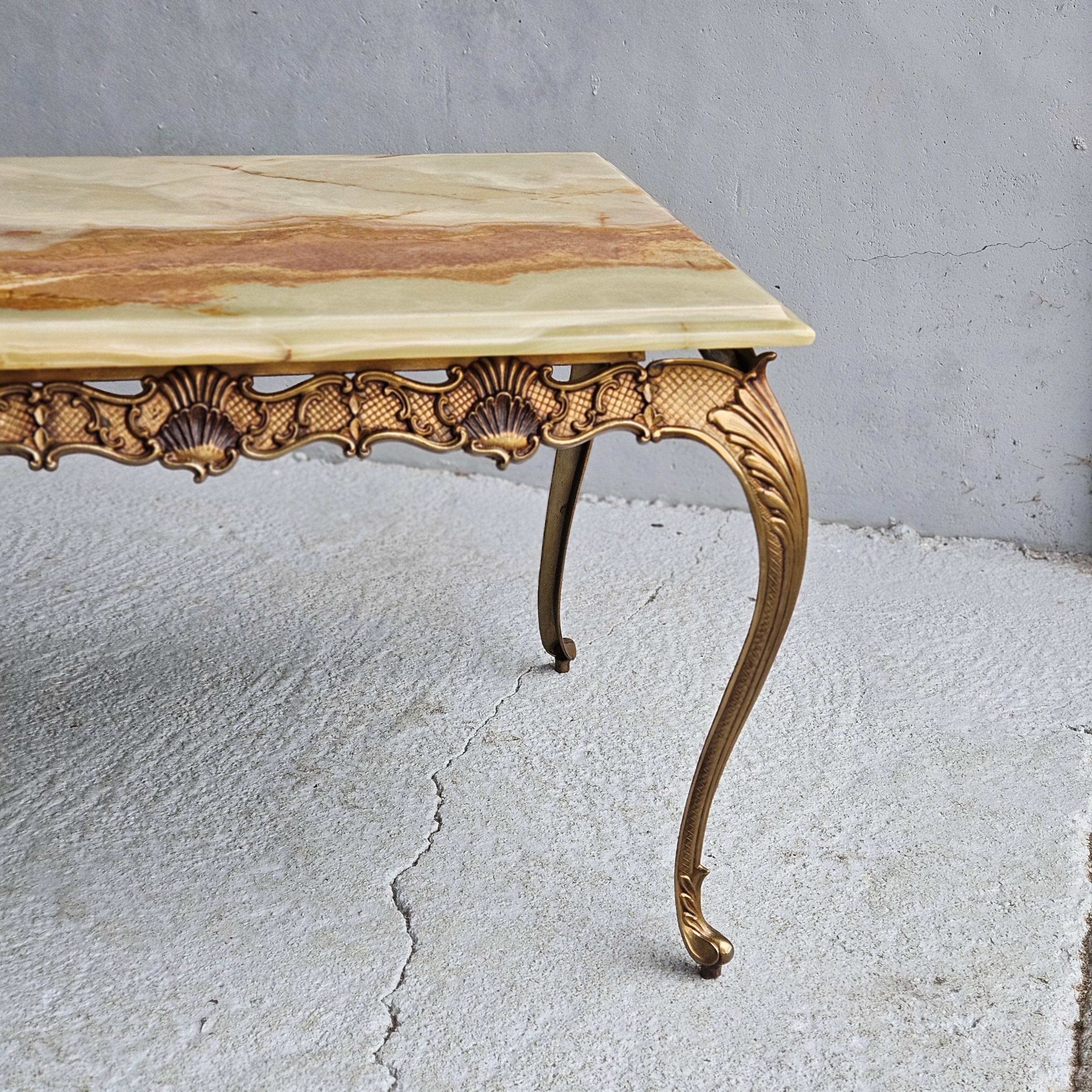 Cast Vintage green Onyx Marble &Bronze Coffee Table-Cocktail Table-Style Louis XV-70s