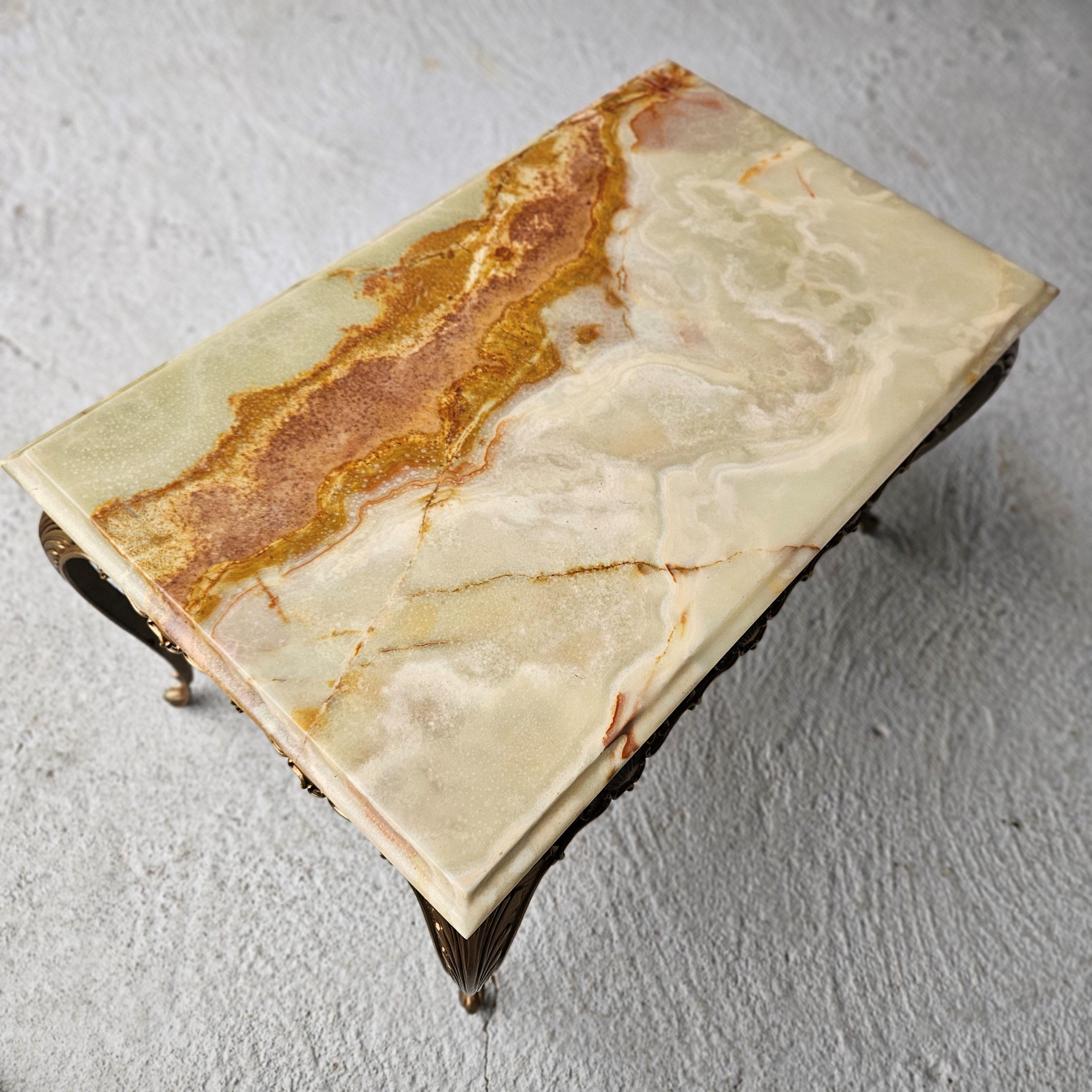 Late 20th Century Vintage green Onyx Marble &Bronze Coffee Table-Cocktail Table-Style Louis XV-70s