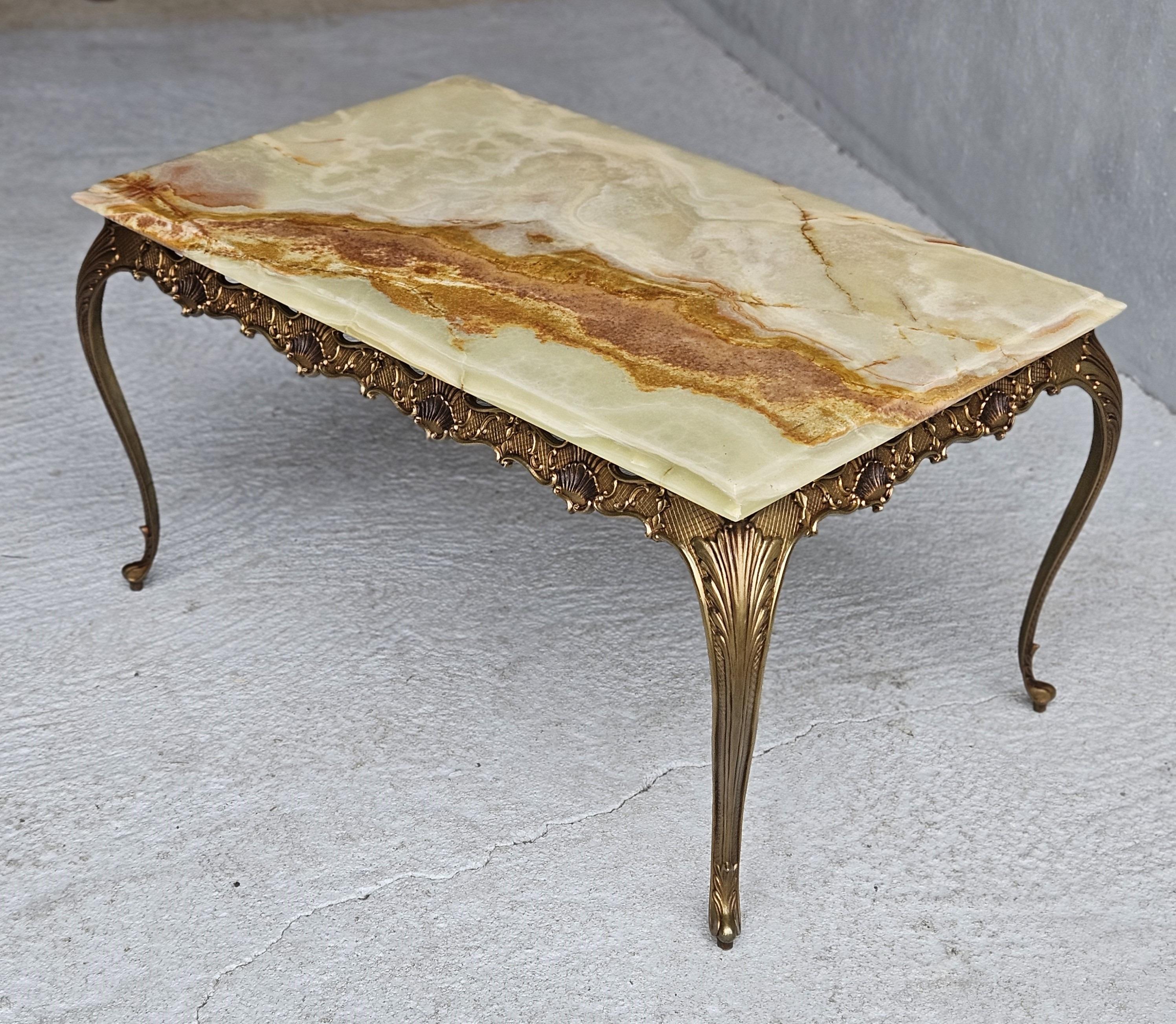 Vintage green Onyx Marble &Bronze Coffee Table-Cocktail Table-Style Louis XV-70s 1