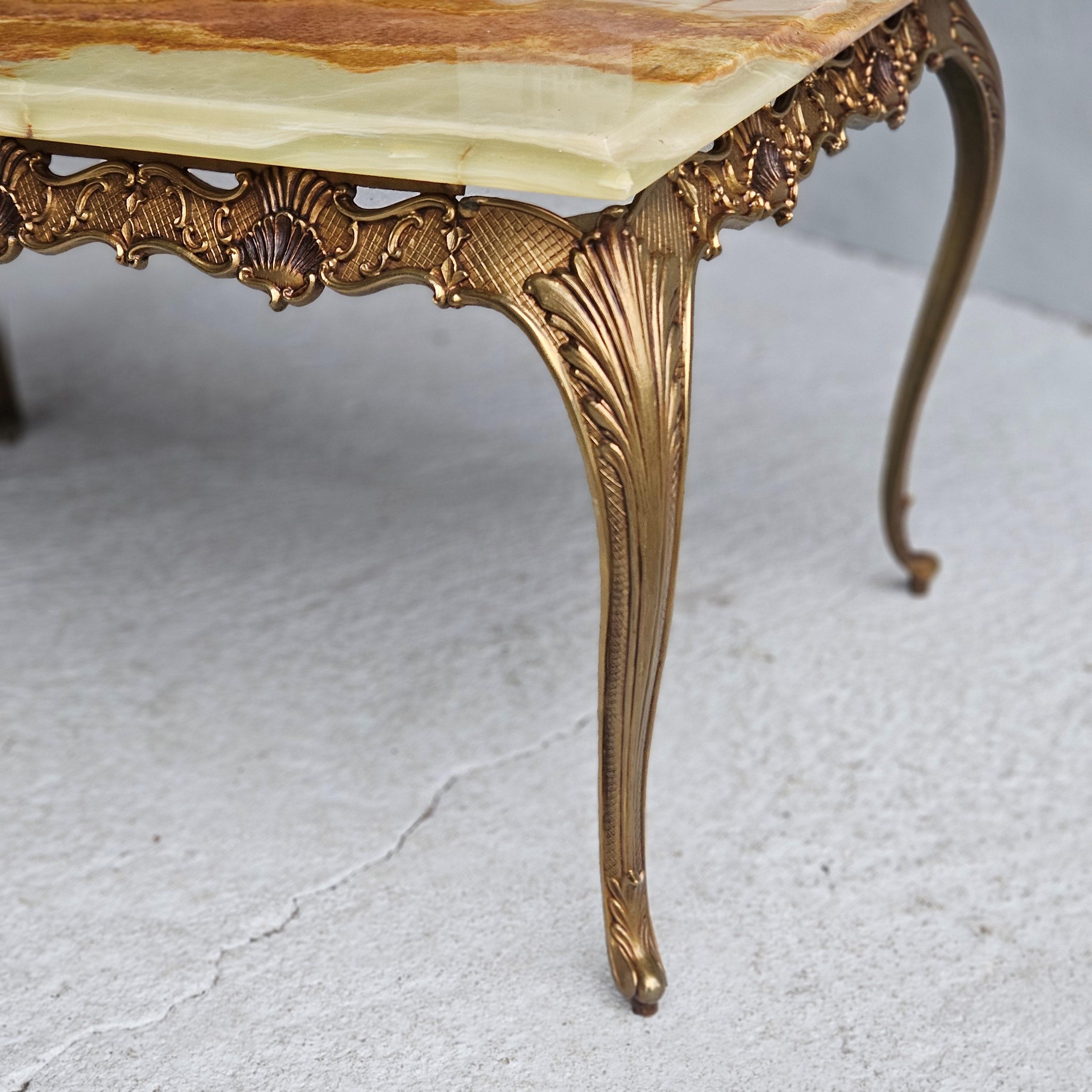 Vintage green Onyx Marble &Bronze Coffee Table-Cocktail Table-Style Louis XV-70s 2