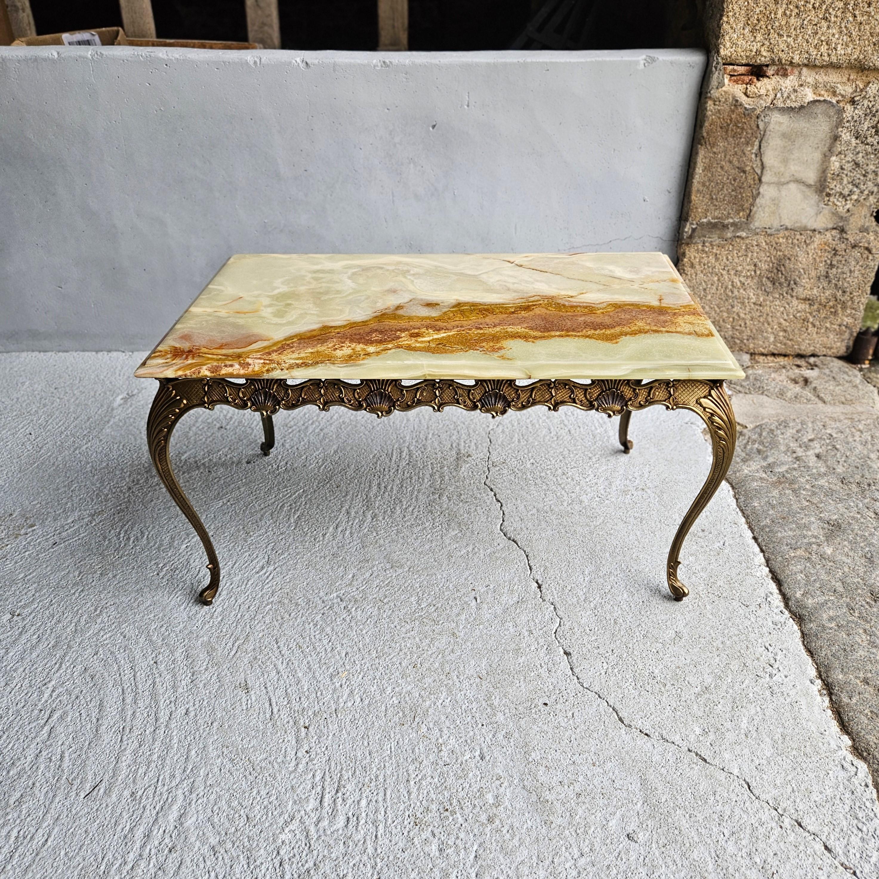 Vintage green Onyx Marble &Bronze Coffee Table-Cocktail Table-Style Louis XV-70s 3