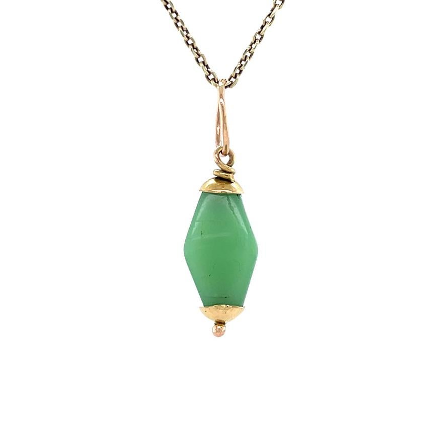 Women's or Men's Vintage Green Opal Cabochon Gemstone Charm Pendant, 14K For Sale