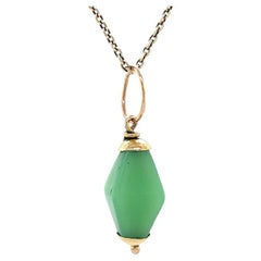 Vintage Green Opal Cabochon Gemstone Charm Pendant, 14K