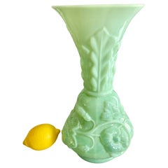 Antique Green Opal Glass Vase