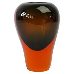 Jarrón vintage de cristal verde y naranja de František Koudel para Chribska Glass, 1964