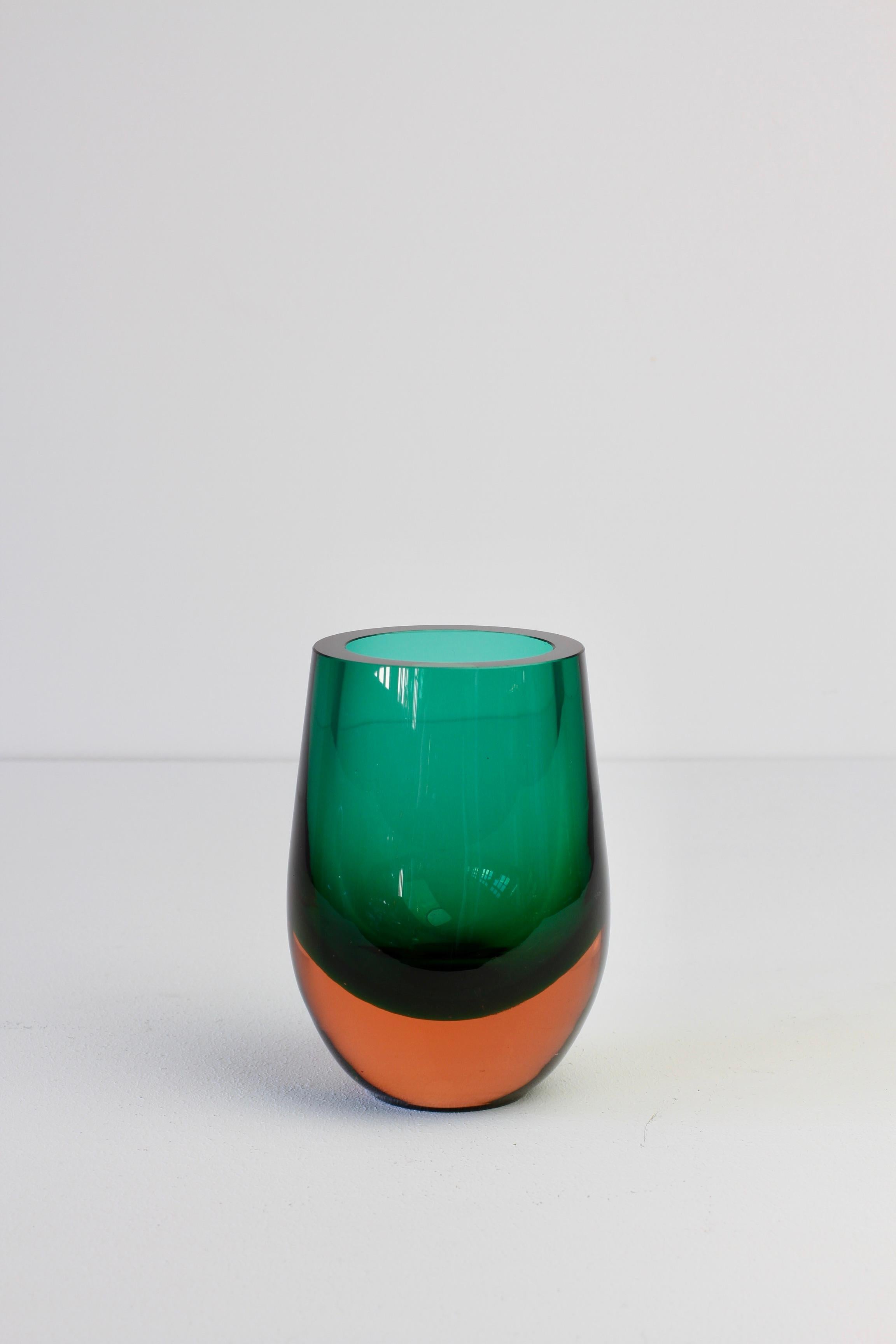 Vintage Green and Orange Glass Vase by Konrad Habermeier for Gral Glas, 1965 3