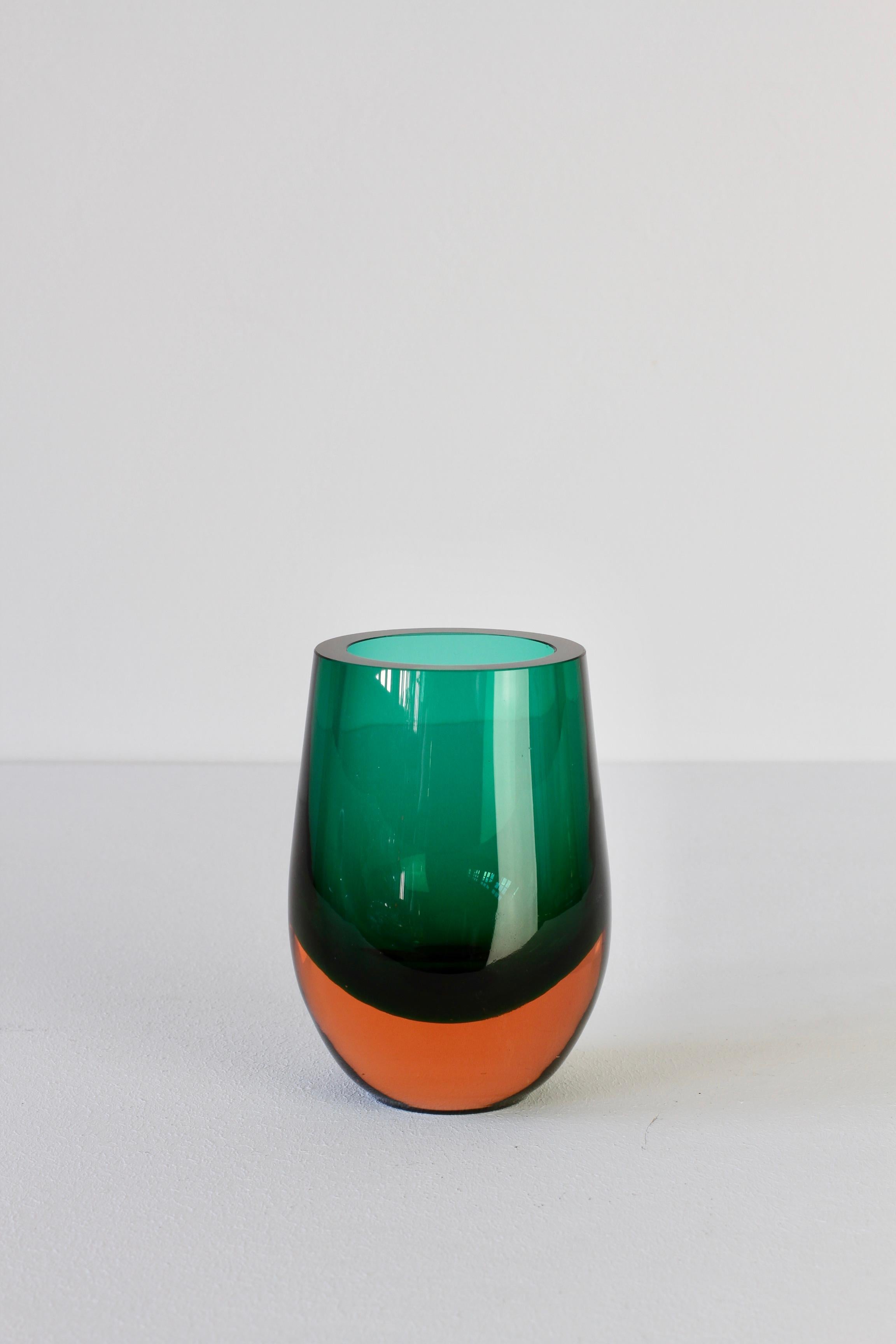 Vintage Green and Orange Glass Vase by Konrad Habermeier for Gral Glas, 1965 4