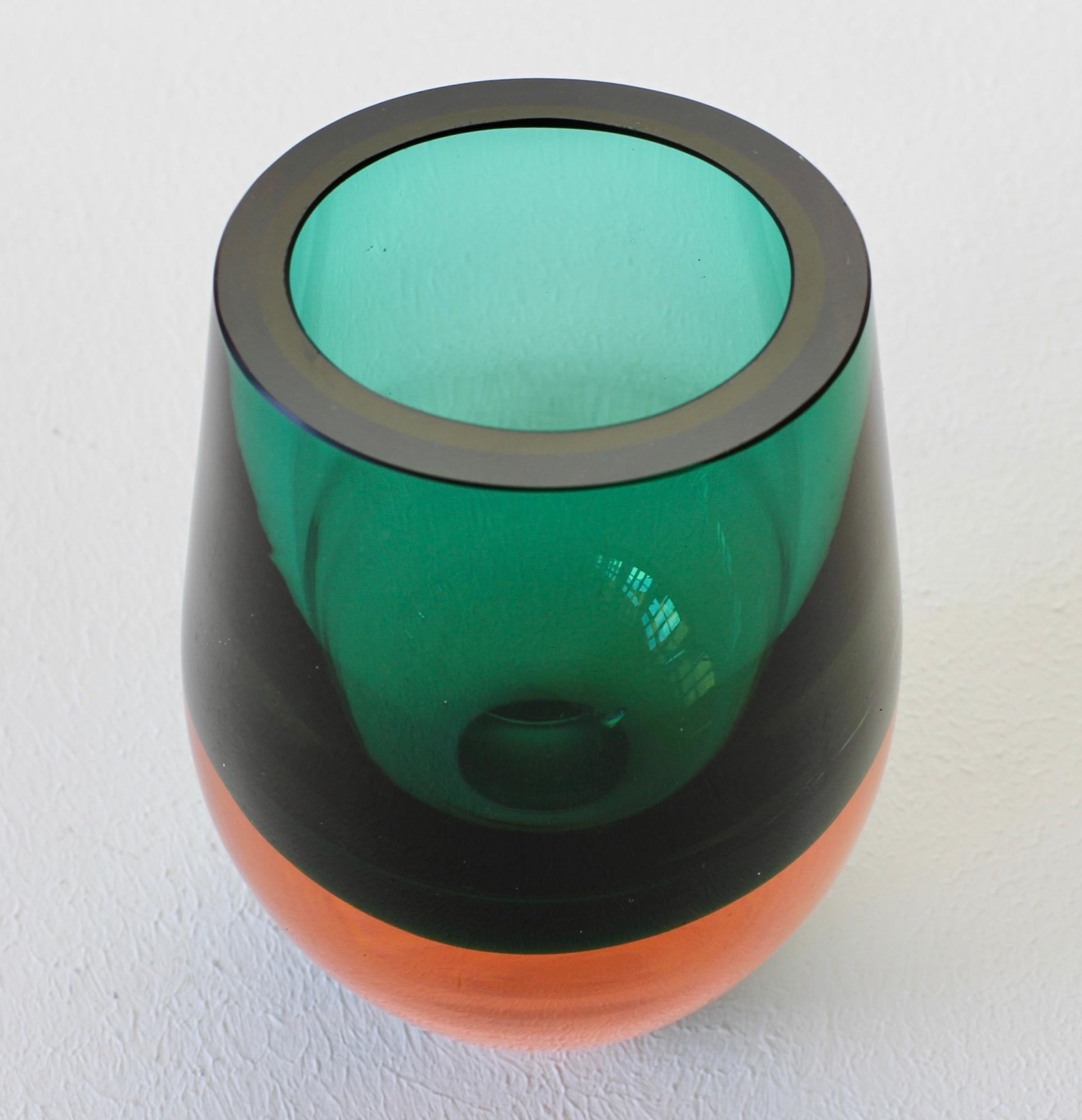 Vintage Green and Orange Glass Vase by Konrad Habermeier for Gral Glas, 1965 8