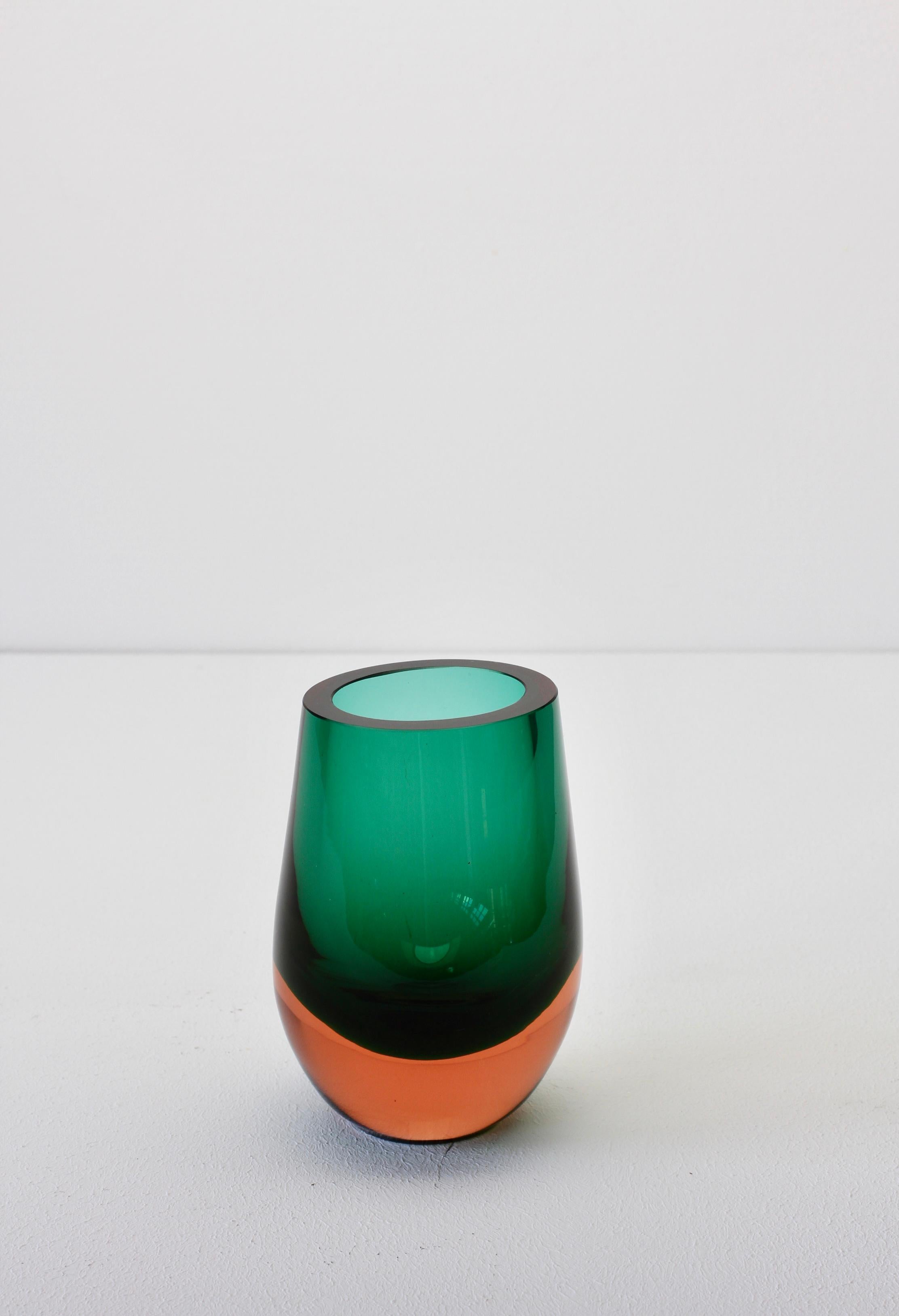 German Vintage Green and Orange Glass Vase by Konrad Habermeier for Gral Glas, 1965