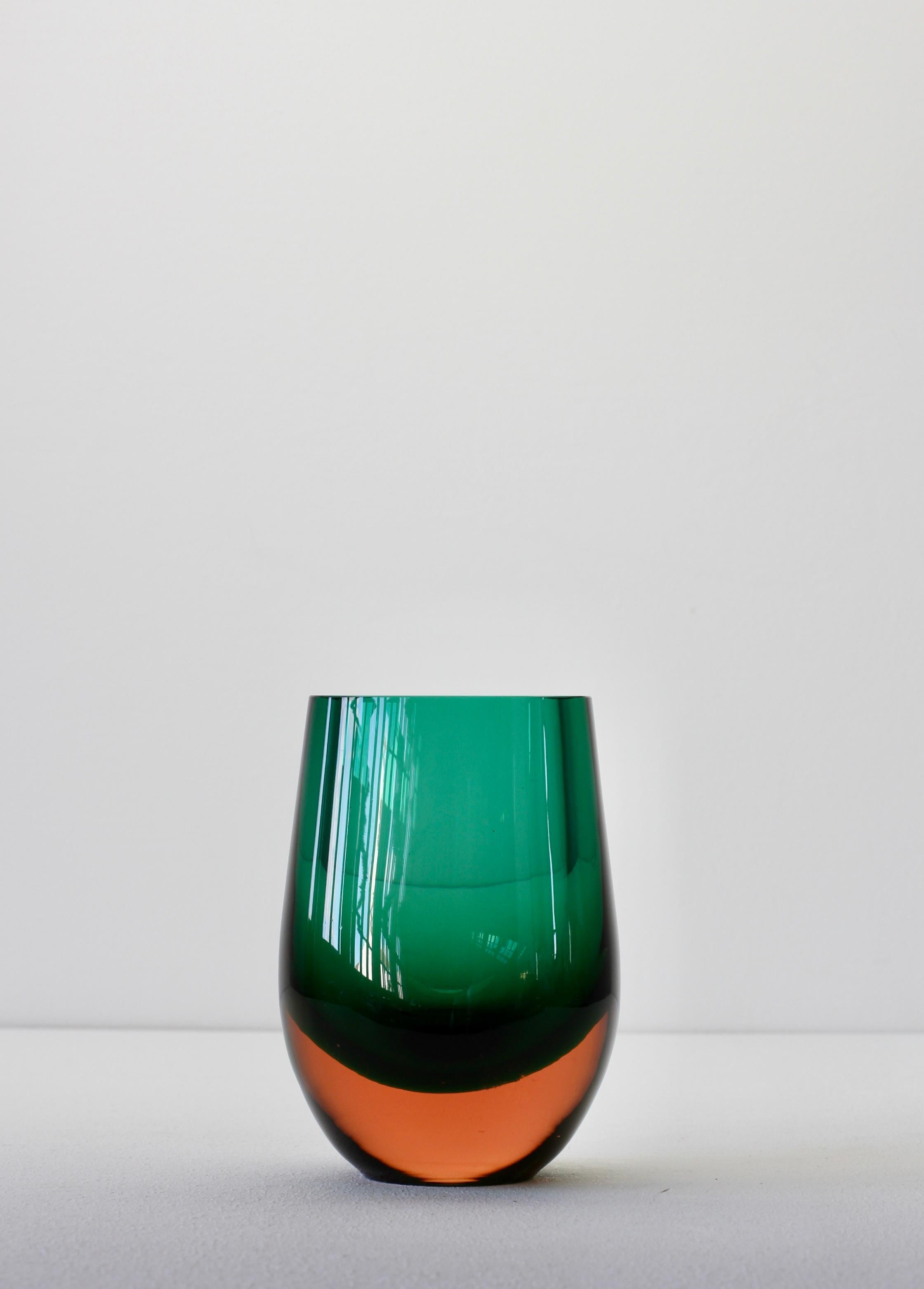Vintage Green and Orange Glass Vase by Konrad Habermeier for Gral Glas, 1965 1