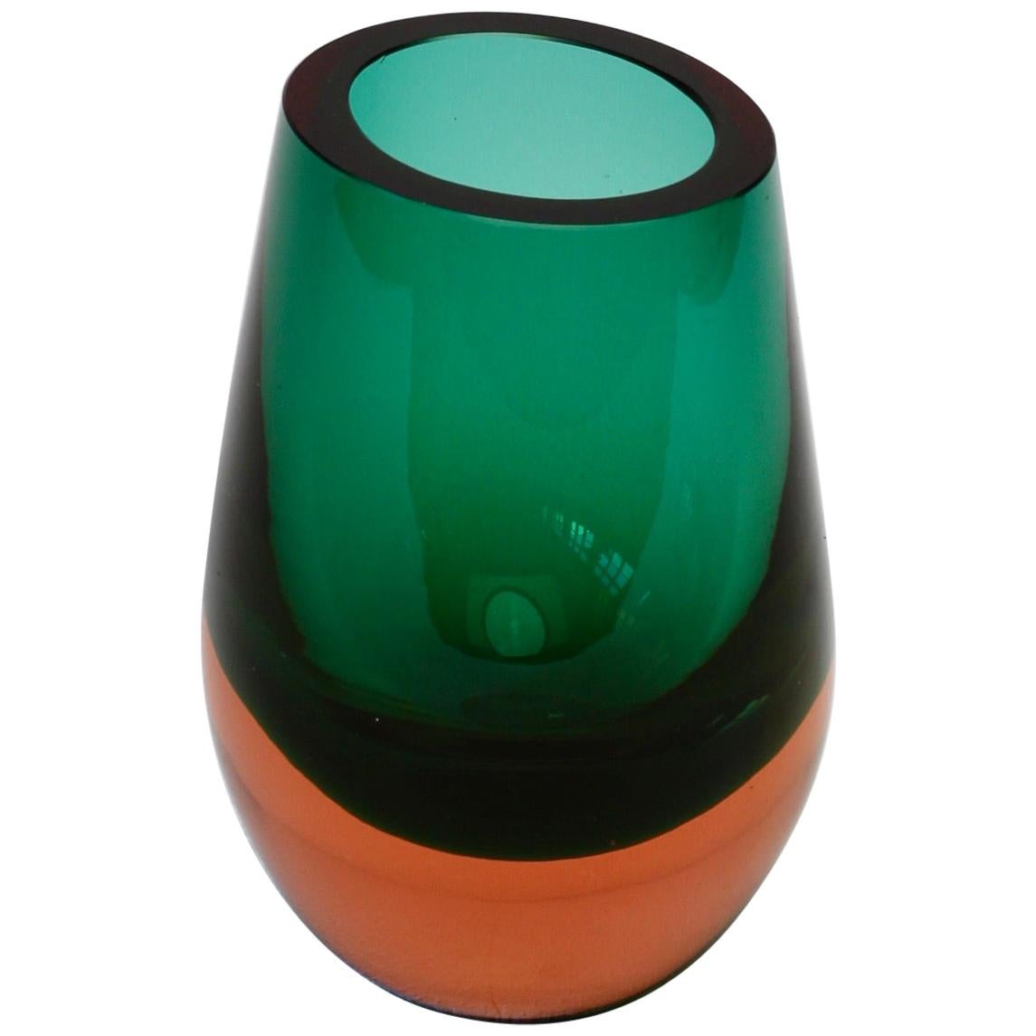 Vintage Green and Orange Glass Vase by Konrad Habermeier for Gral Glas, 1965