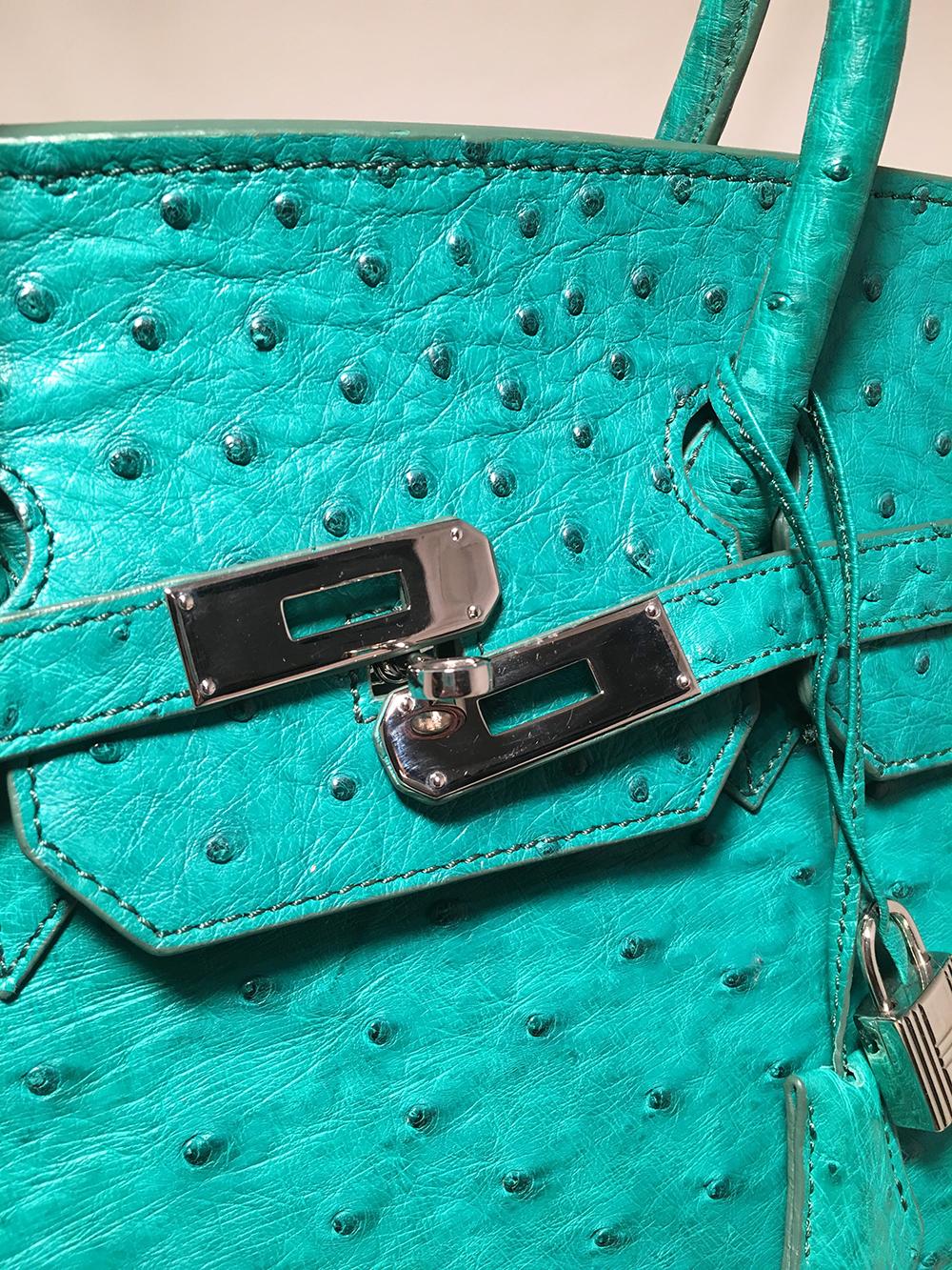 Vintage Green Ostrich Leather Tote Bag In Good Condition In Philadelphia, PA
