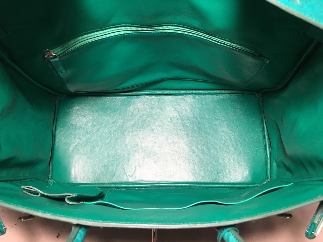 Vintage Green Ostrich Leather Tote Bag 1