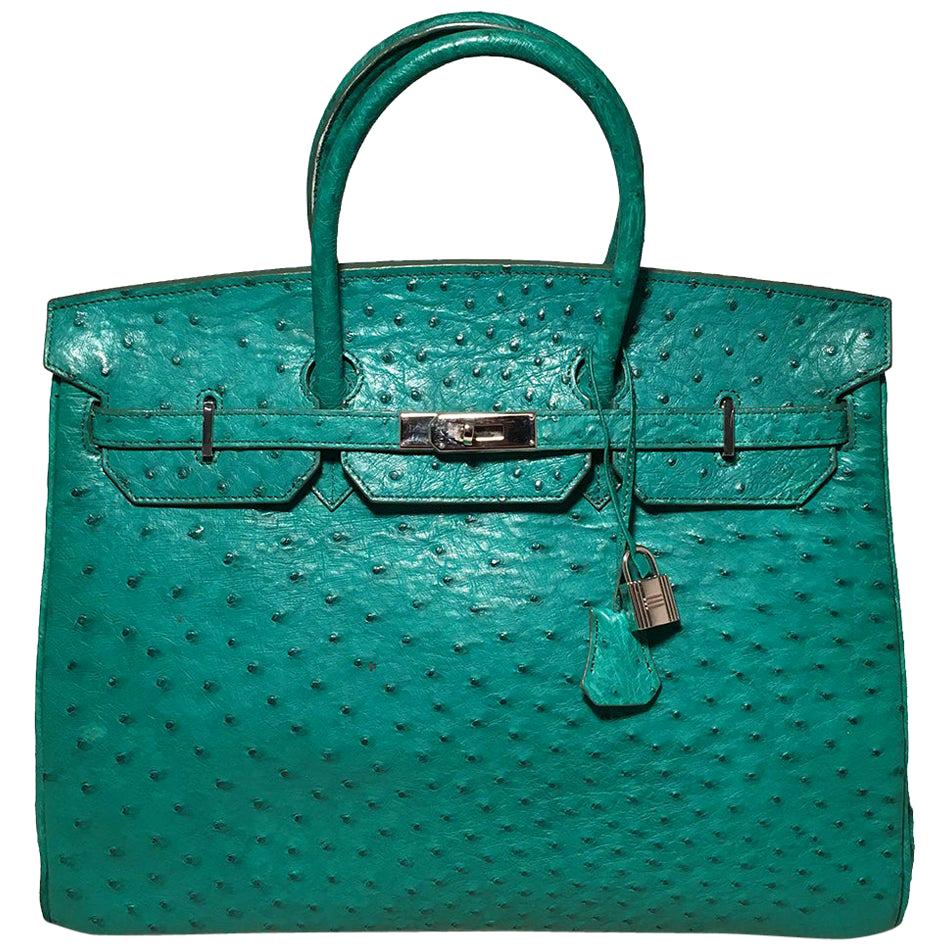 Vintage Green Ostrich Leather Tote Bag