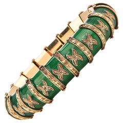 Vintage Green Paillonne Green Enamel 18k Gold Snake Bracelet