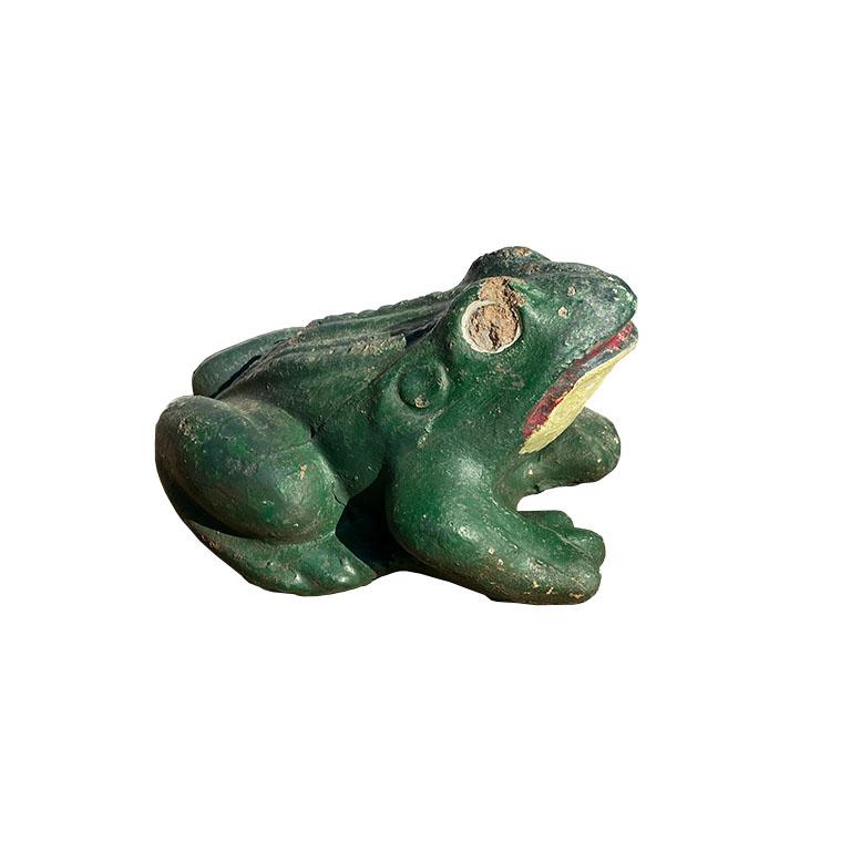 Vintage Green Painted Concrete Garden Frog Statue For Sale at 1stDibs