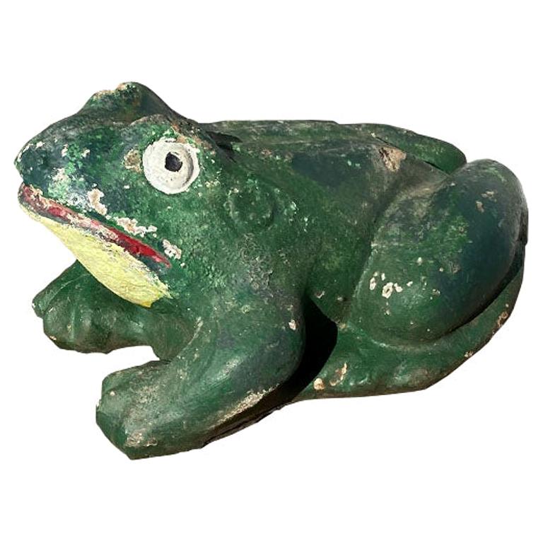 Vintage Green Painted Concrete Garden Frog Statue For Sale at 1stDibs
