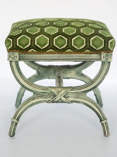 Vintage Green-Painted Curule Bench