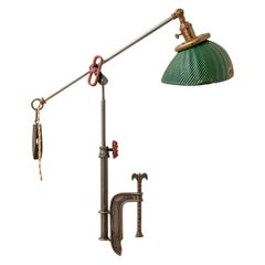 Vintage Green Painted Glass and Steel Clamp Table Lamp