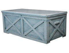 Vintage Green Painted Lattice Framed Cedar Lined Trunk Blanket Chest Boho Chic