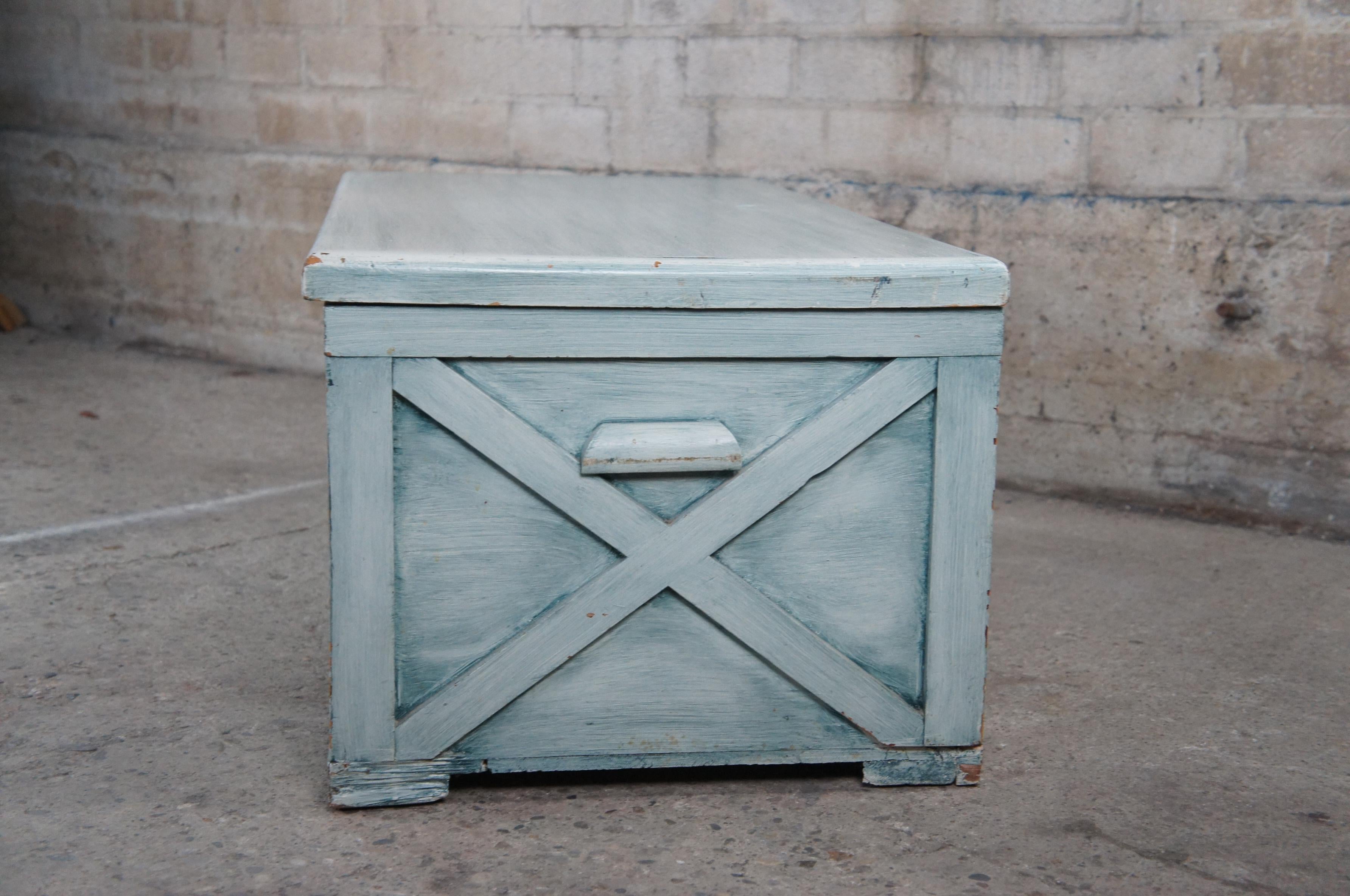 Vintage Green Painted Lattice Framed Cedar Lined Trunk Blanket Chest Boho Chic For Sale 1