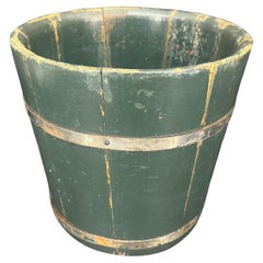 Vintage Green Painted Wooden Banded Bucket Pail