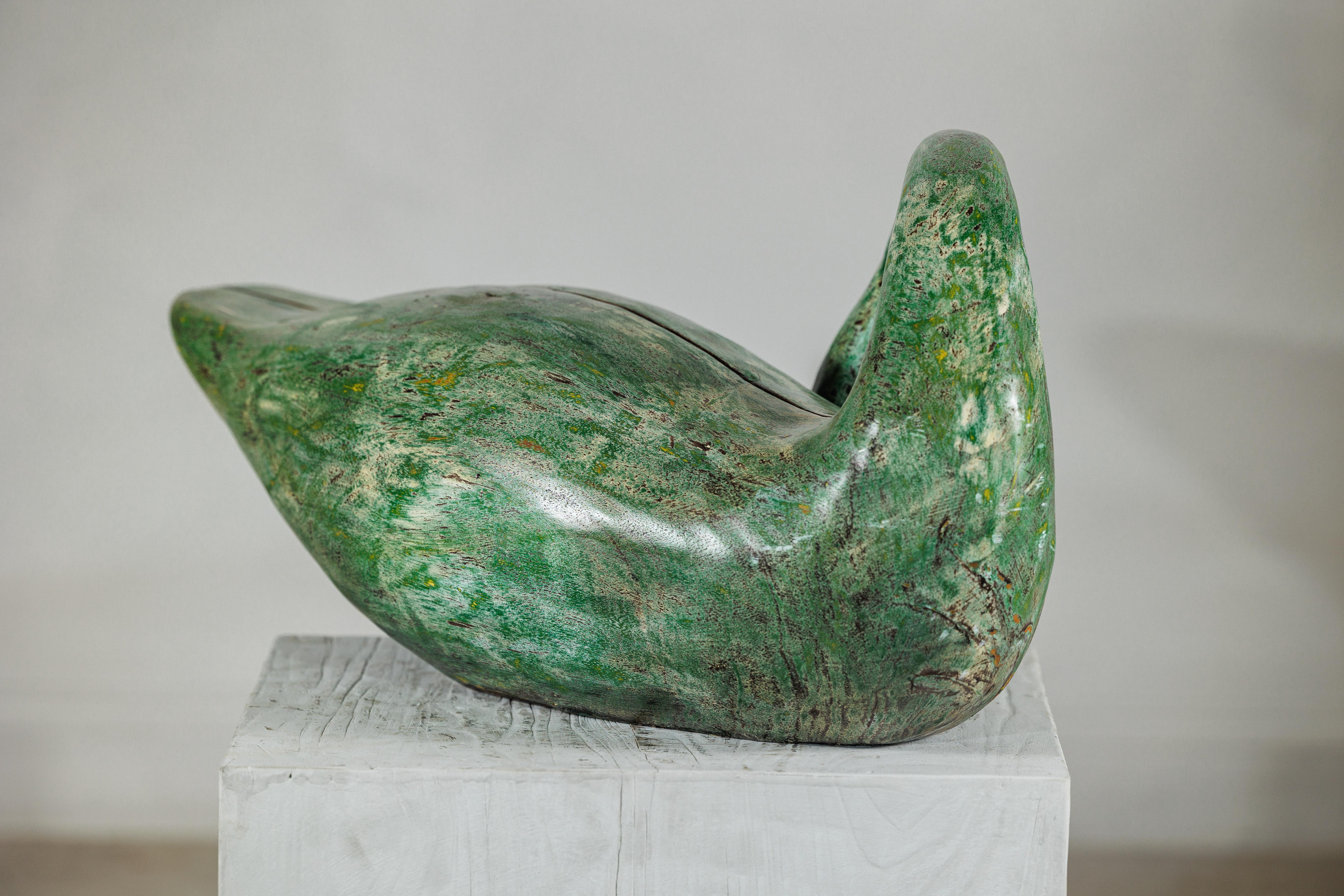 Cigno vintage in legno dipinto di verde con collo curvo intagliato in vendita 5