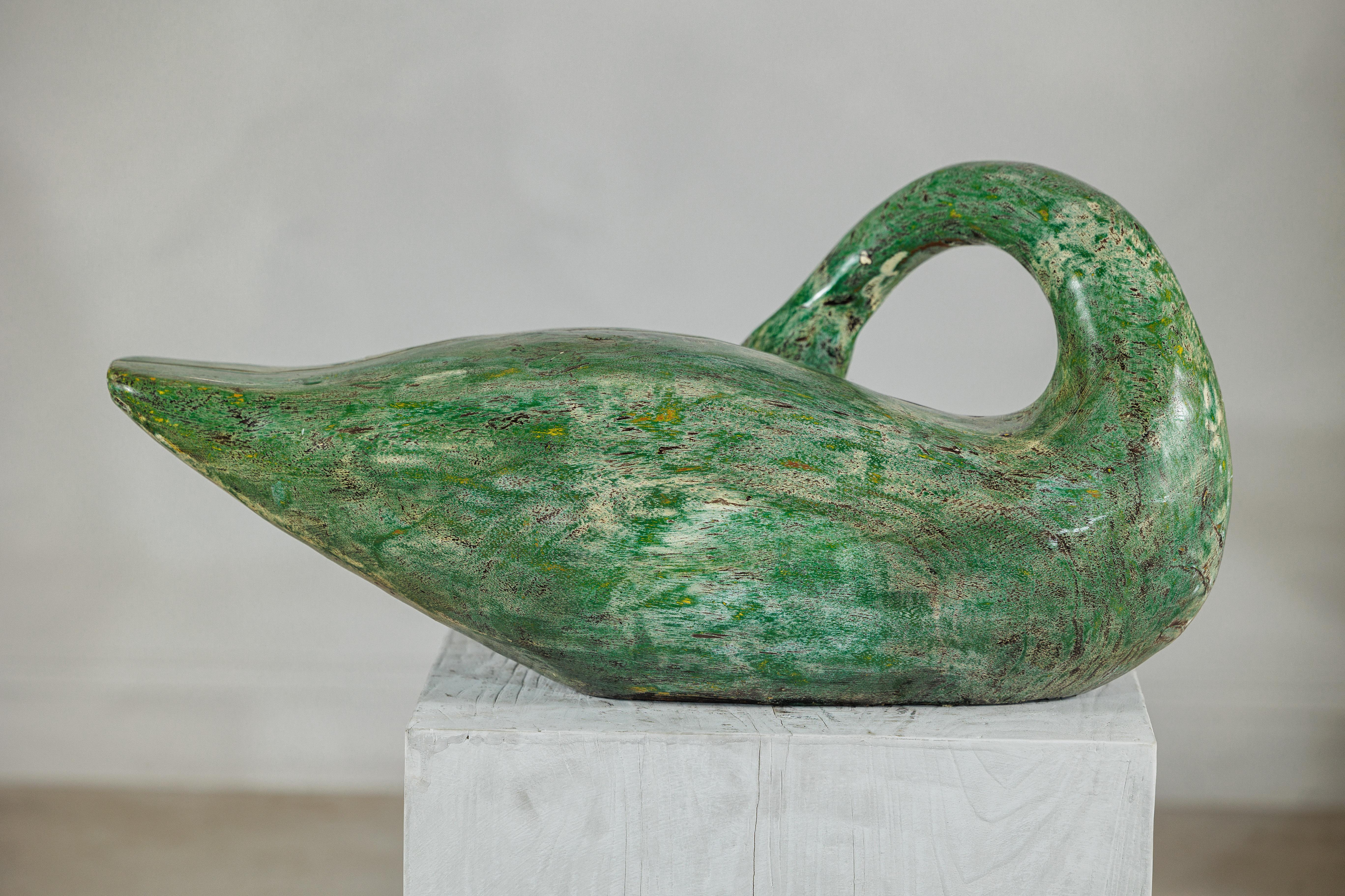 Cigno vintage in legno dipinto di verde con collo curvo intagliato in vendita 6