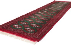 Vintage Green Persian Turkoman Tekke Carpet, 03'04 x 12'03